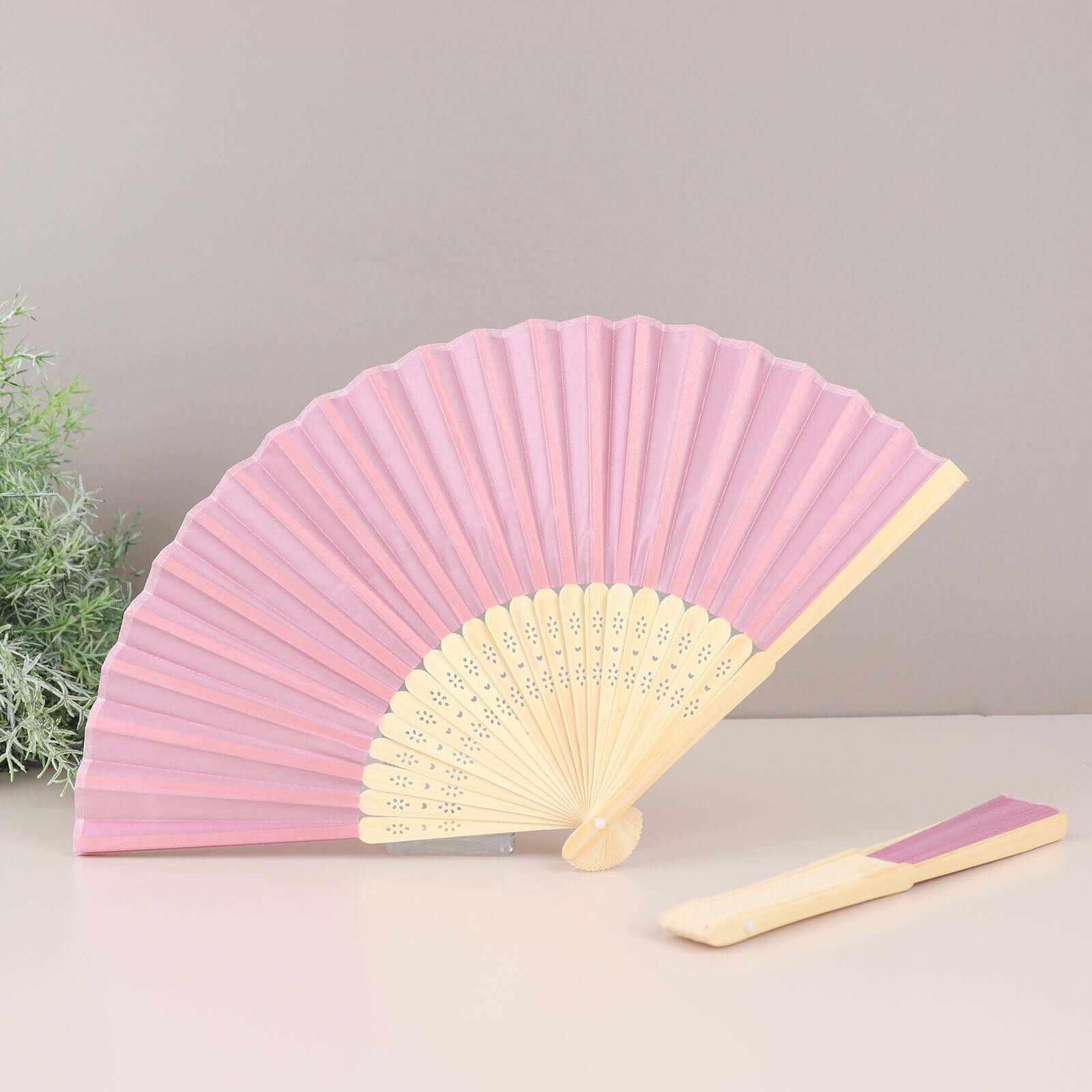 Hot Sale! 5-Pack Dusty Rose Asian Silk Folding Fans Ideal for Party Favors