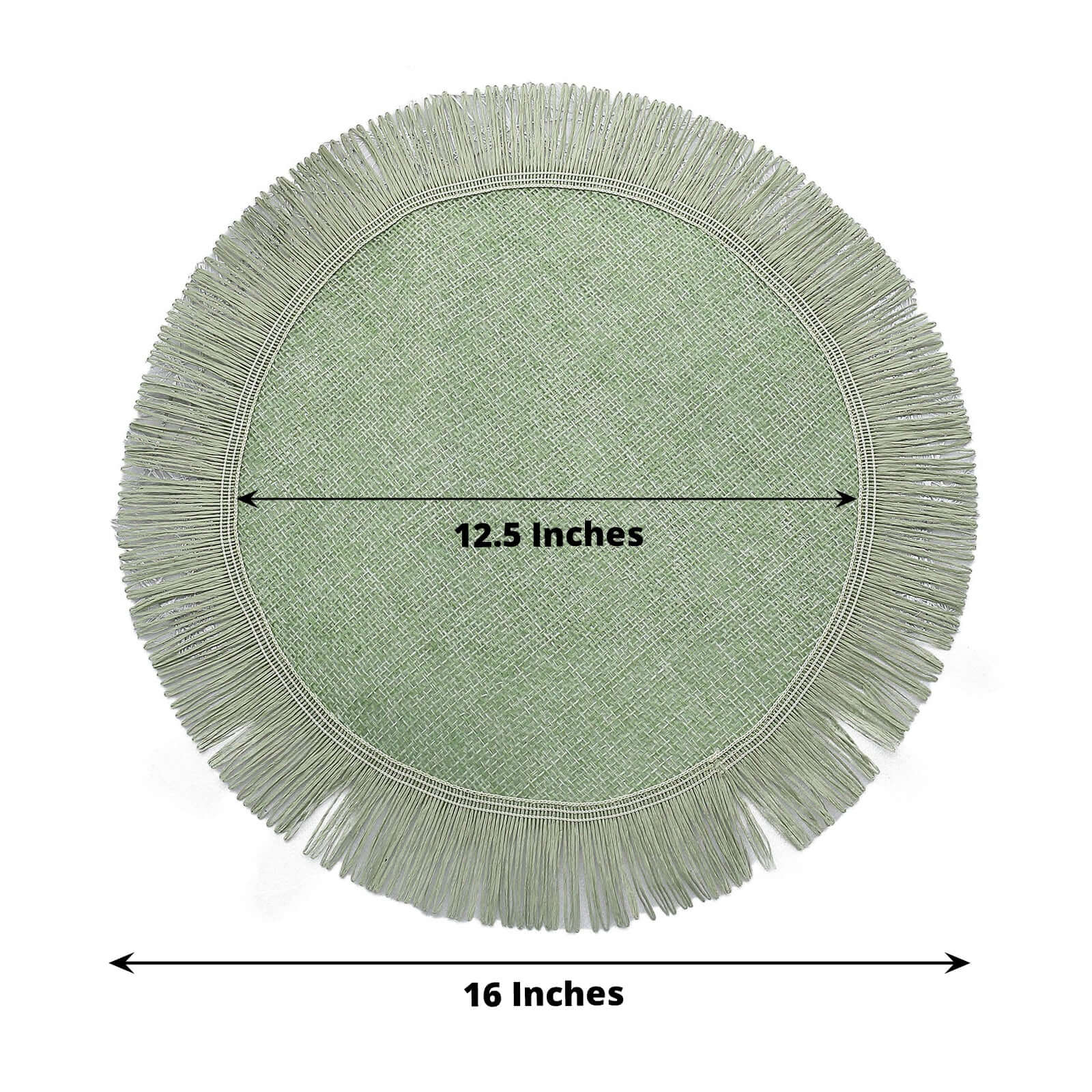 4-Piece Sage Green Jute Round Placemats with Fringe Edge - Rustic Boho Table Decor