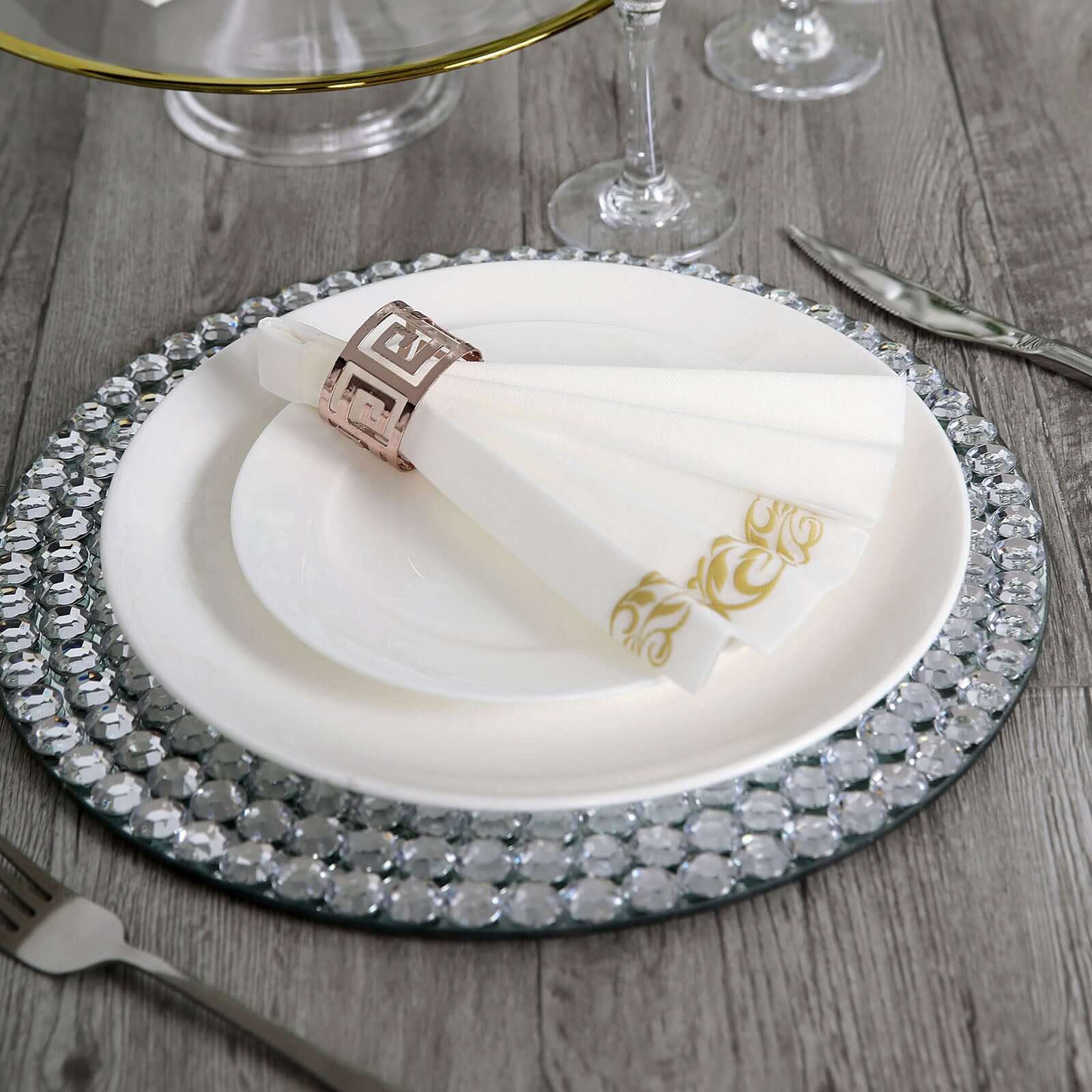 25-Pack Premium White Paper Napkins with Metallic Gold Foil Scroll Design - Ideal for Weddings & Events