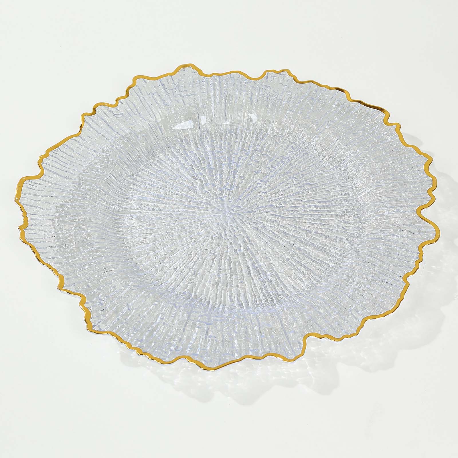Hot Sale! 6-Pack 12-Inch Clear Plastic Round Charger Plates with Gold Reef Design for Dinner Parties
