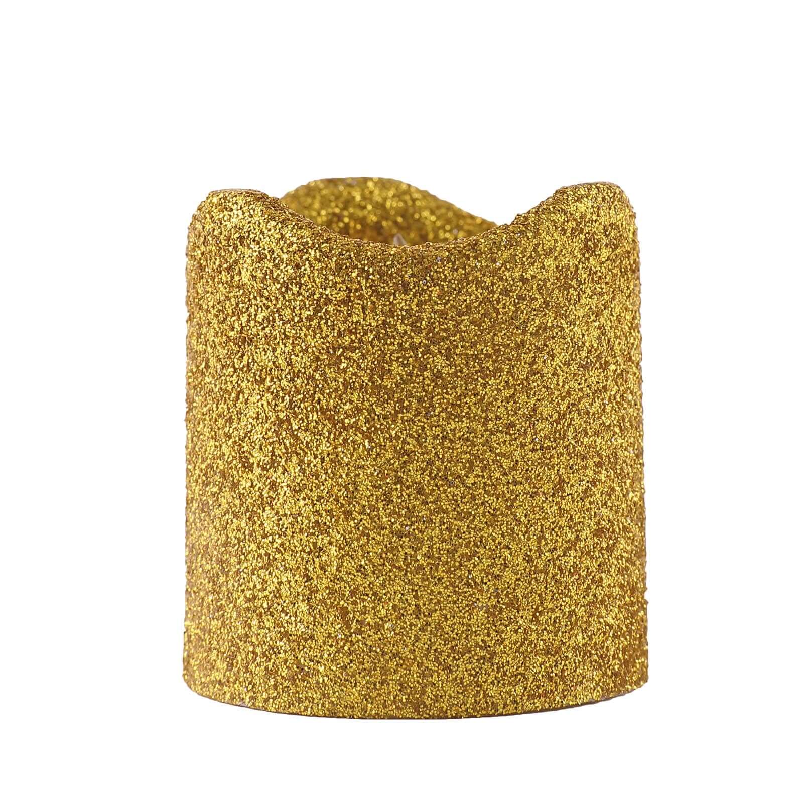 Hot Sale! 12-Piece Reusable Flameless LED Votive Candles with Glittered Gold Design, Battery Operated