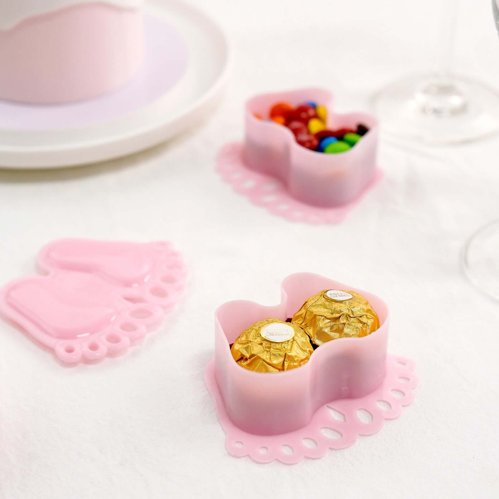 12-Pack Clear/Pink Fillable Baby Feet Style Mini Candy Containers - Ideal for Baby Shower Favors