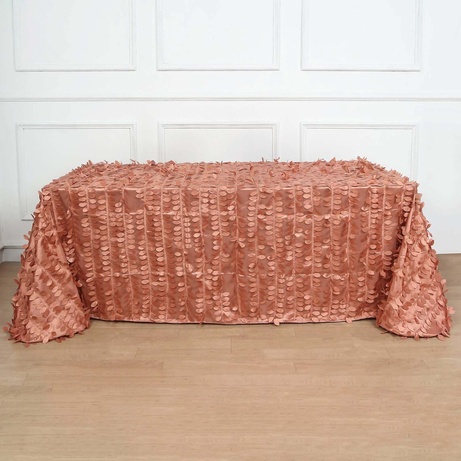 Exclusive Terracotta (Rust) Taffeta Rectangle Tablecloth with 3D Leaf Petal Design