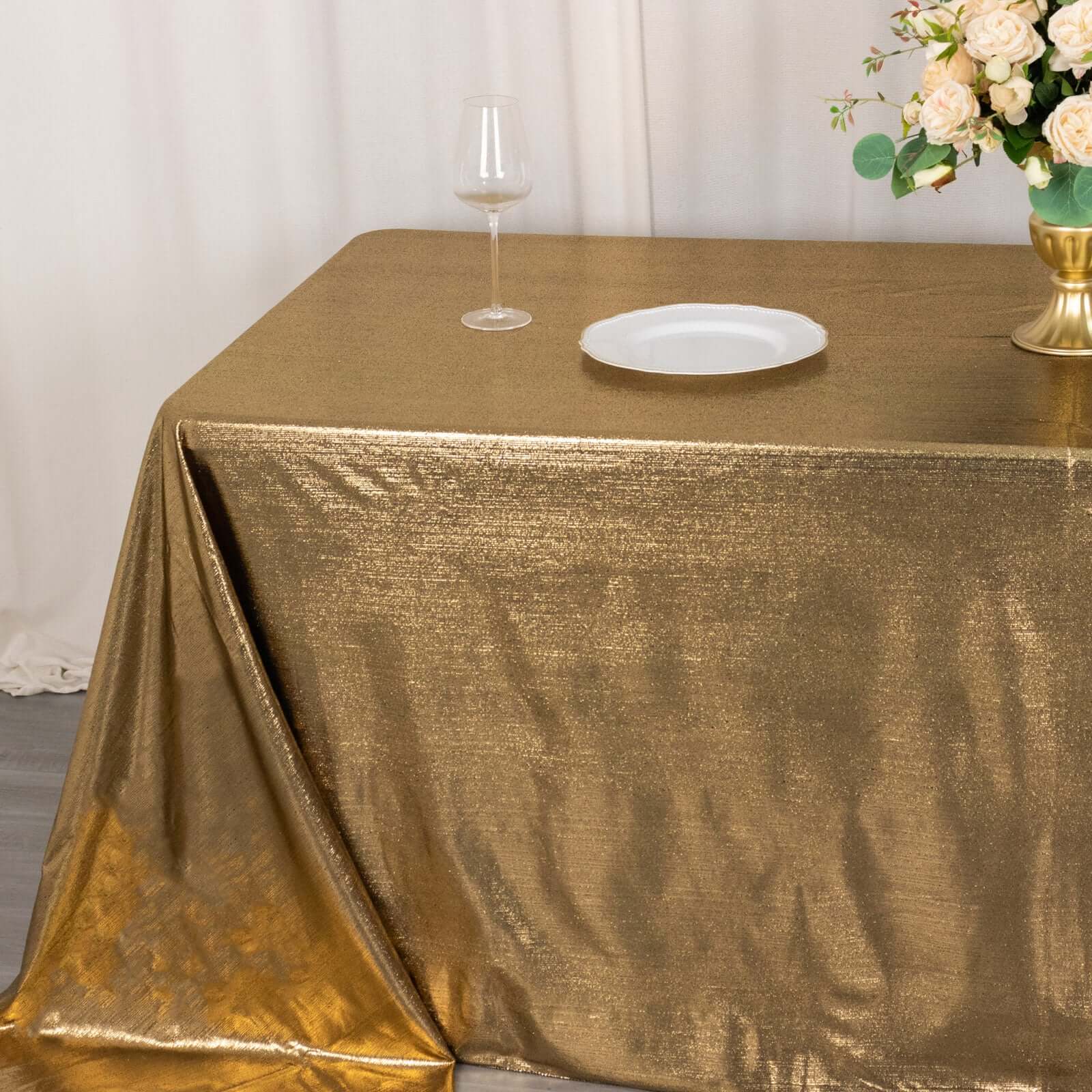 Shimmering Antique Gold Sequin Dots Polyester Wrinkle-Free Rectangle Tablecloth 90x132