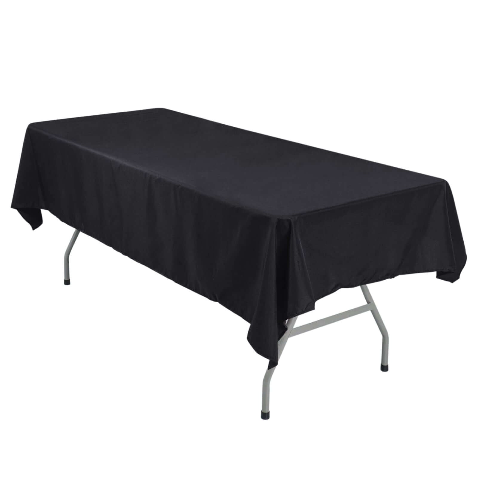 Wrinkle-Resistant Black Polyester 54x96 Rectangle Tablecloth - Easy Care