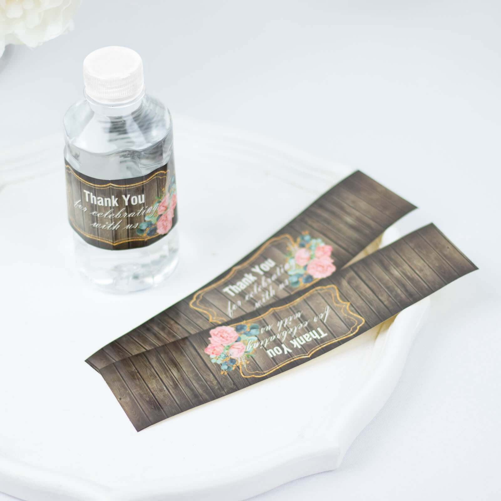 24-Pack Waterproof Rustic Water Bottle Labels with Gold Floral Frame - Thank You!