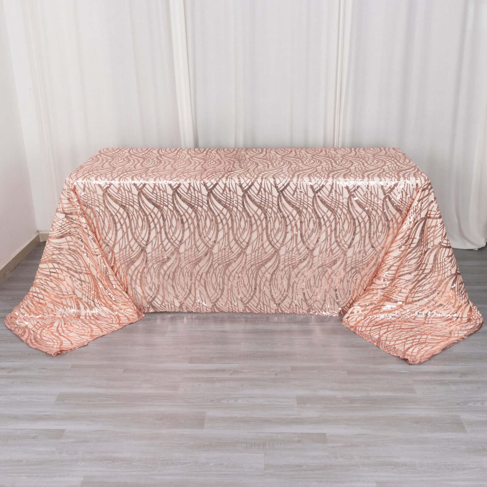 Sparkly Rose Gold Sequin Embroidered Mesh Rectangle Tablecloth (90x156) for Special Events