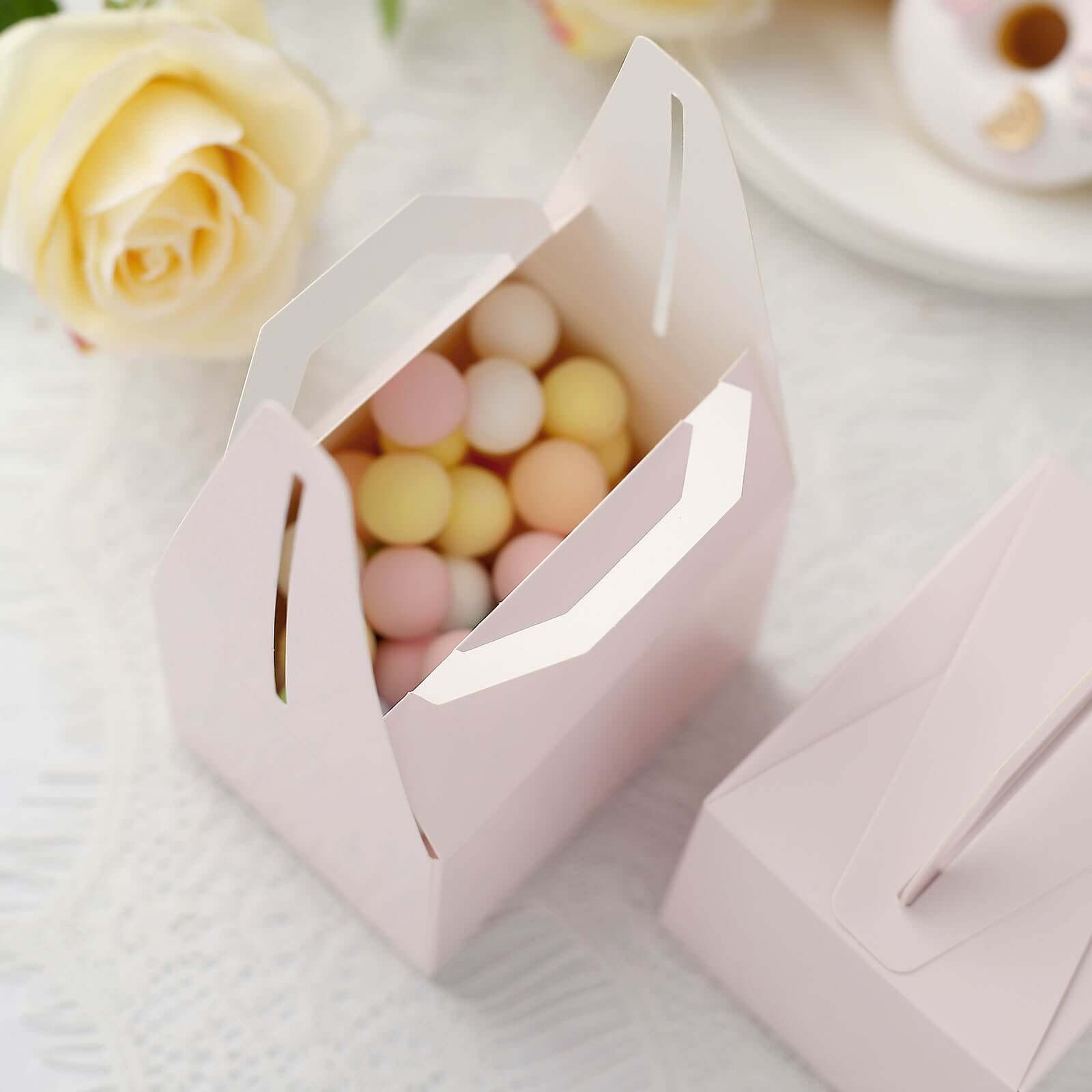 Hot Deal! 100-Pack Blush Cardstock Tote Party Favor Candy Gift Boxes, 4x3x3 Size