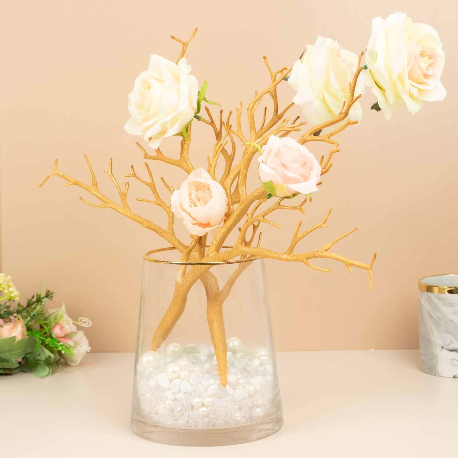 10-Piece Set of Metallic Gold Artificial Manzanita Tree Branches - Ideal for Vase Filler, Home & Wedding Decor