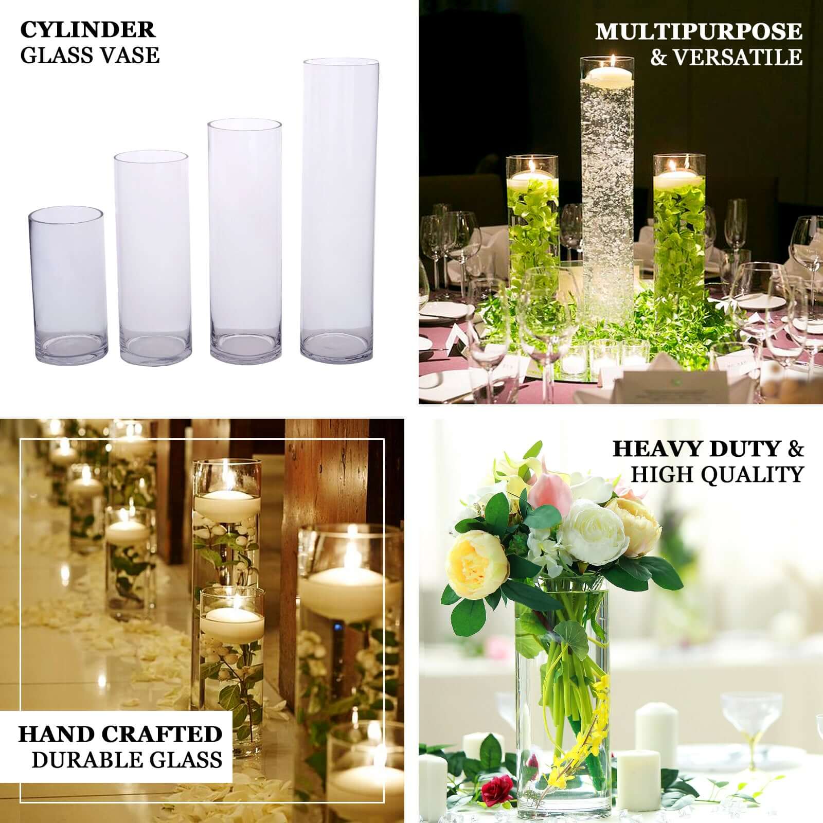 Amazing 6-Pack Clear Glass Cylinder Flower Vases - Ideal Stylish Centerpieces for Weddings