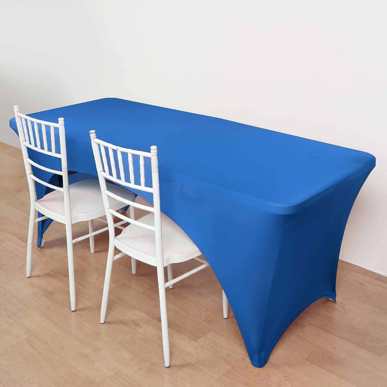 Hot Deal! Royal Blue Stretch Spandex 96x30 Rectangle Table Cover with Curved Open Back for Professional Look