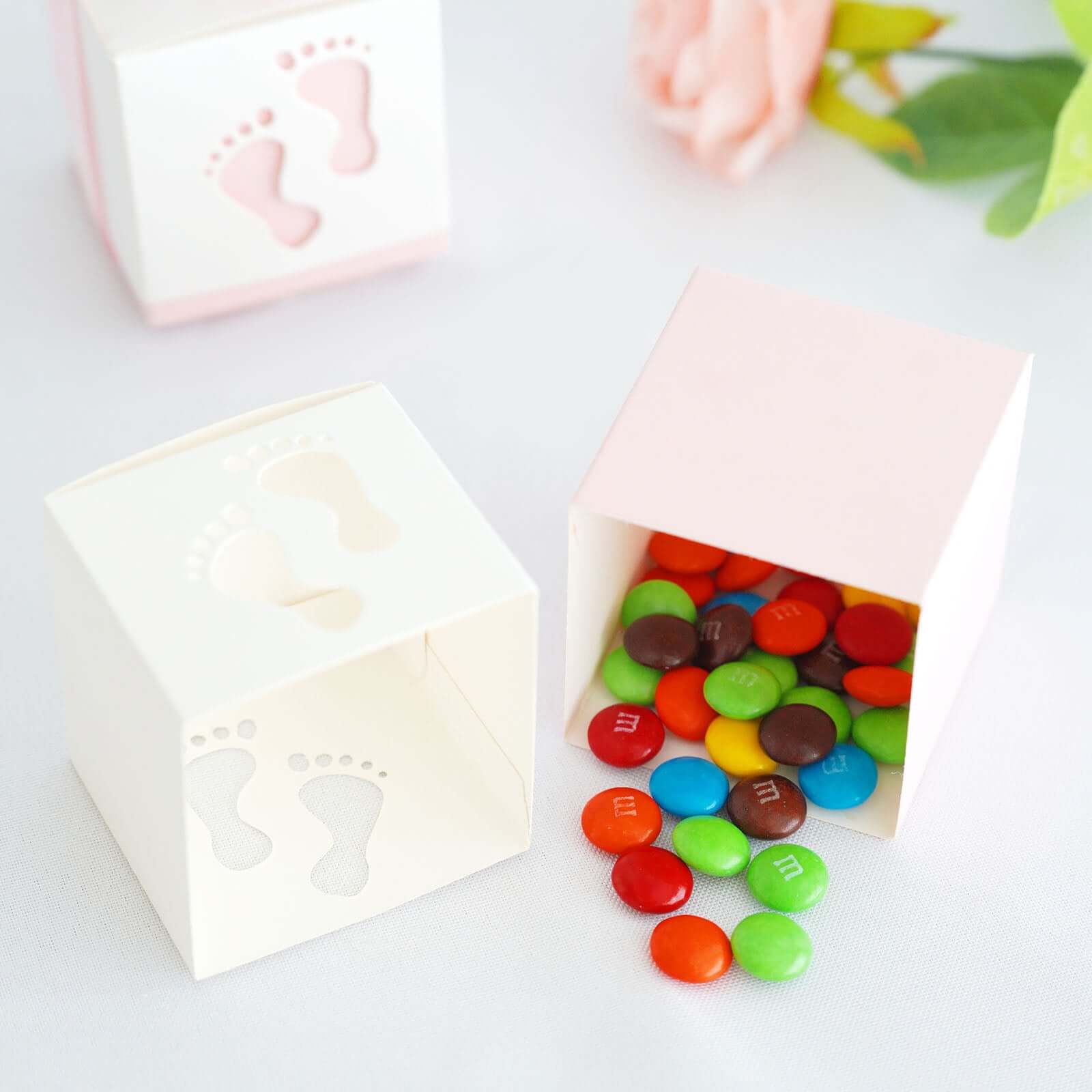 25-Piece Set of Pink Footprint Baby Shower Party Favor Candy Gift Boxes