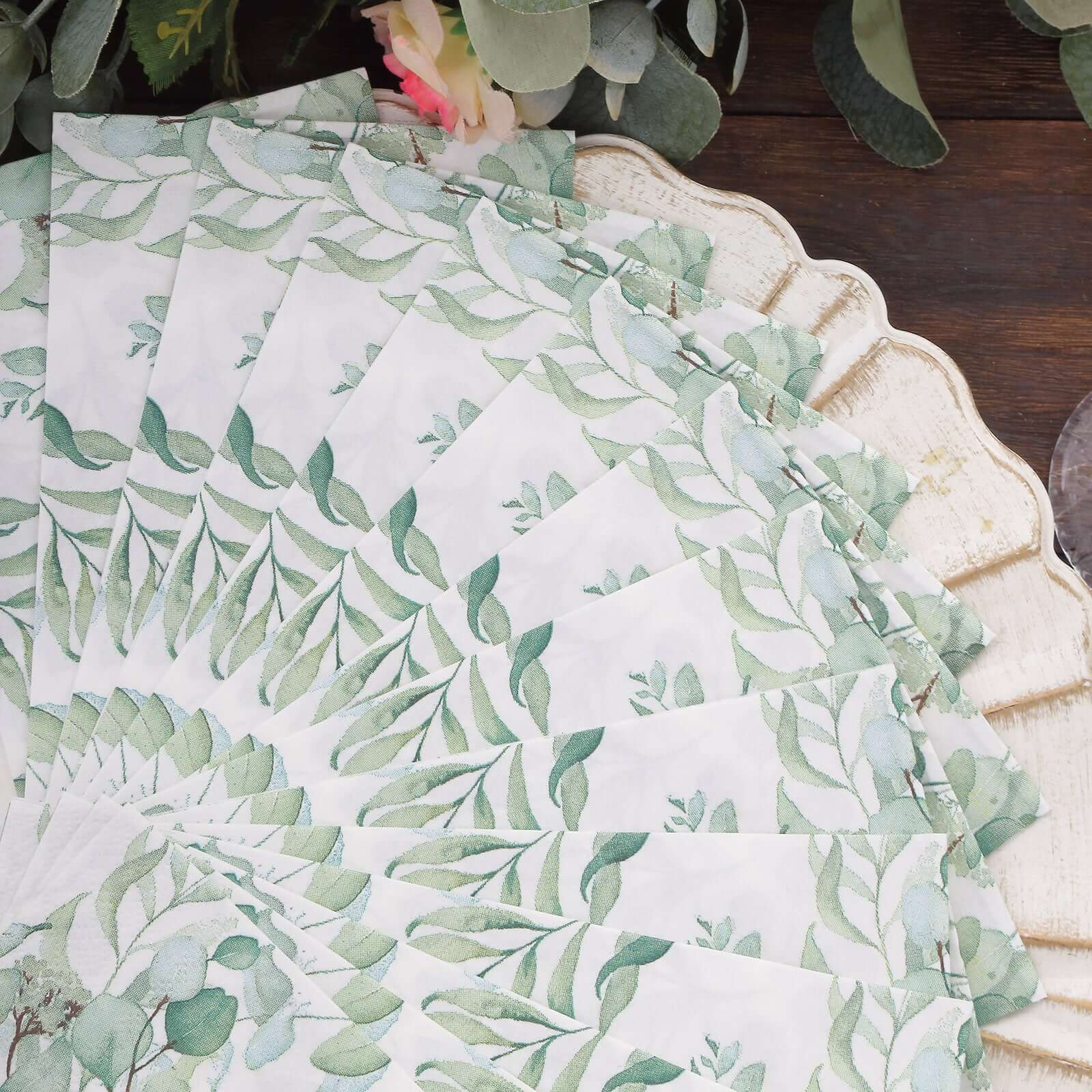Hot! 20-Pack 2-Ply Green Paper Dinner Napkins with Eucalyptus Leaf Print - Stylish Boho Napkins for Events
