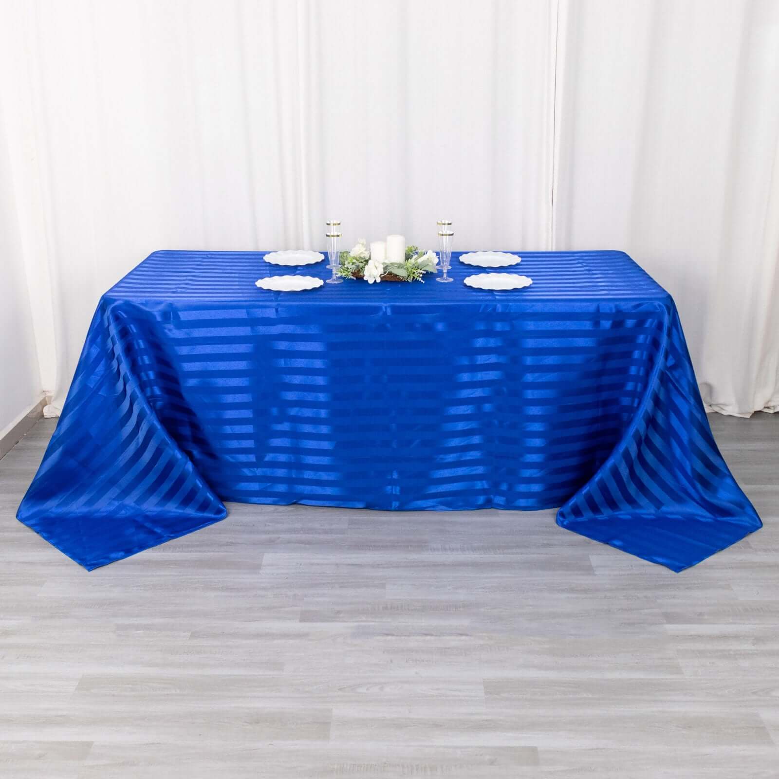 Royal Blue Satin Striped 90x132 Rectangular Tablecloth - Seamless & Smooth, Great Deal!