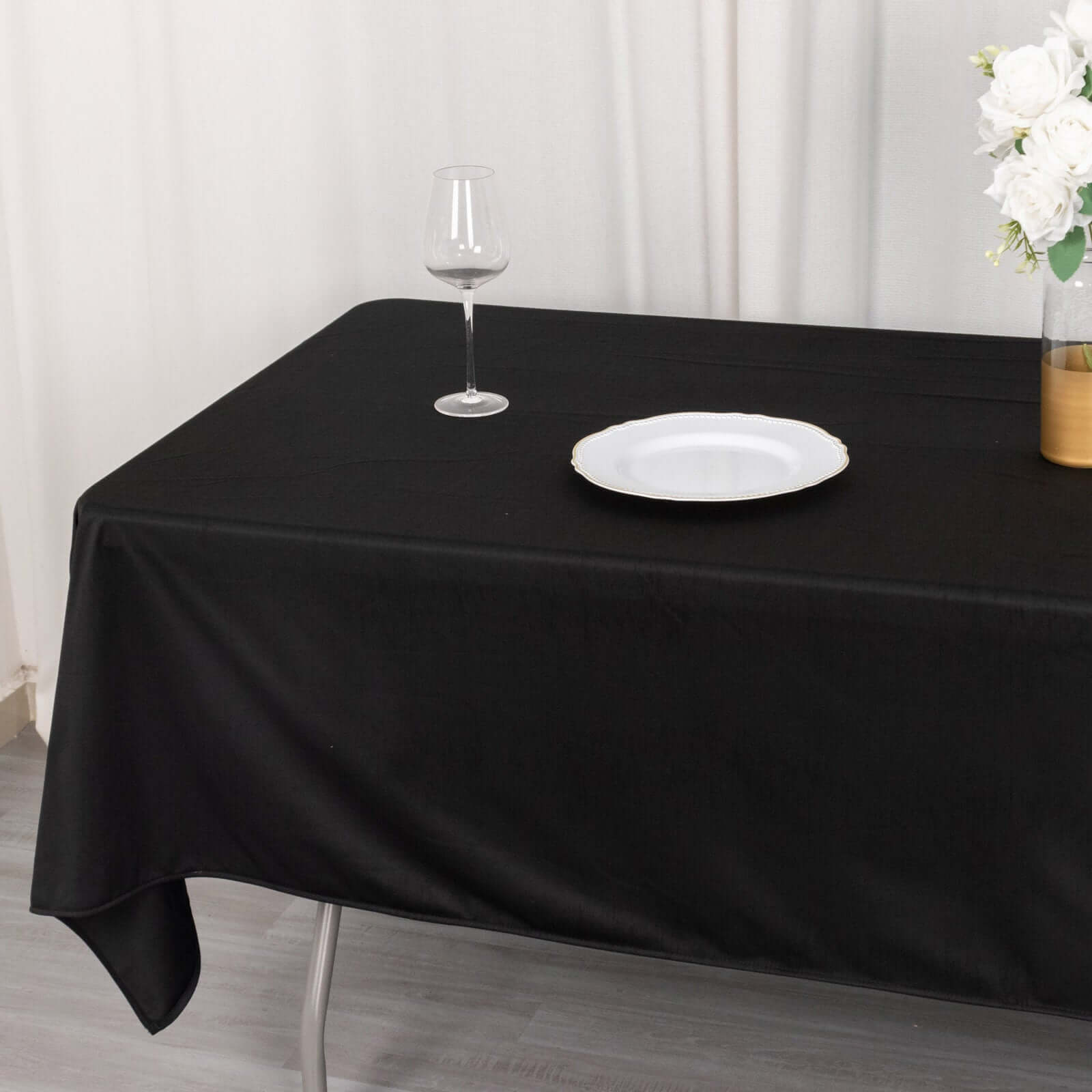 Exclusive Black 60x102 Scuba Polyester Wrinkle-Free & Stain-Resistant Rectangular Tablecloth for Weddings and Banquets