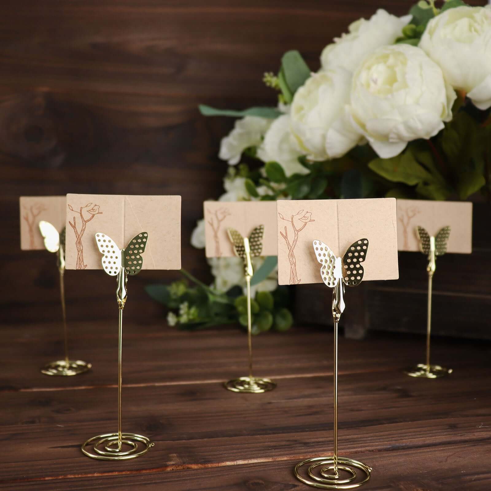 5-Pack Gold Metal Place Card Holders - Modern Table Stands with Butterfly Clips