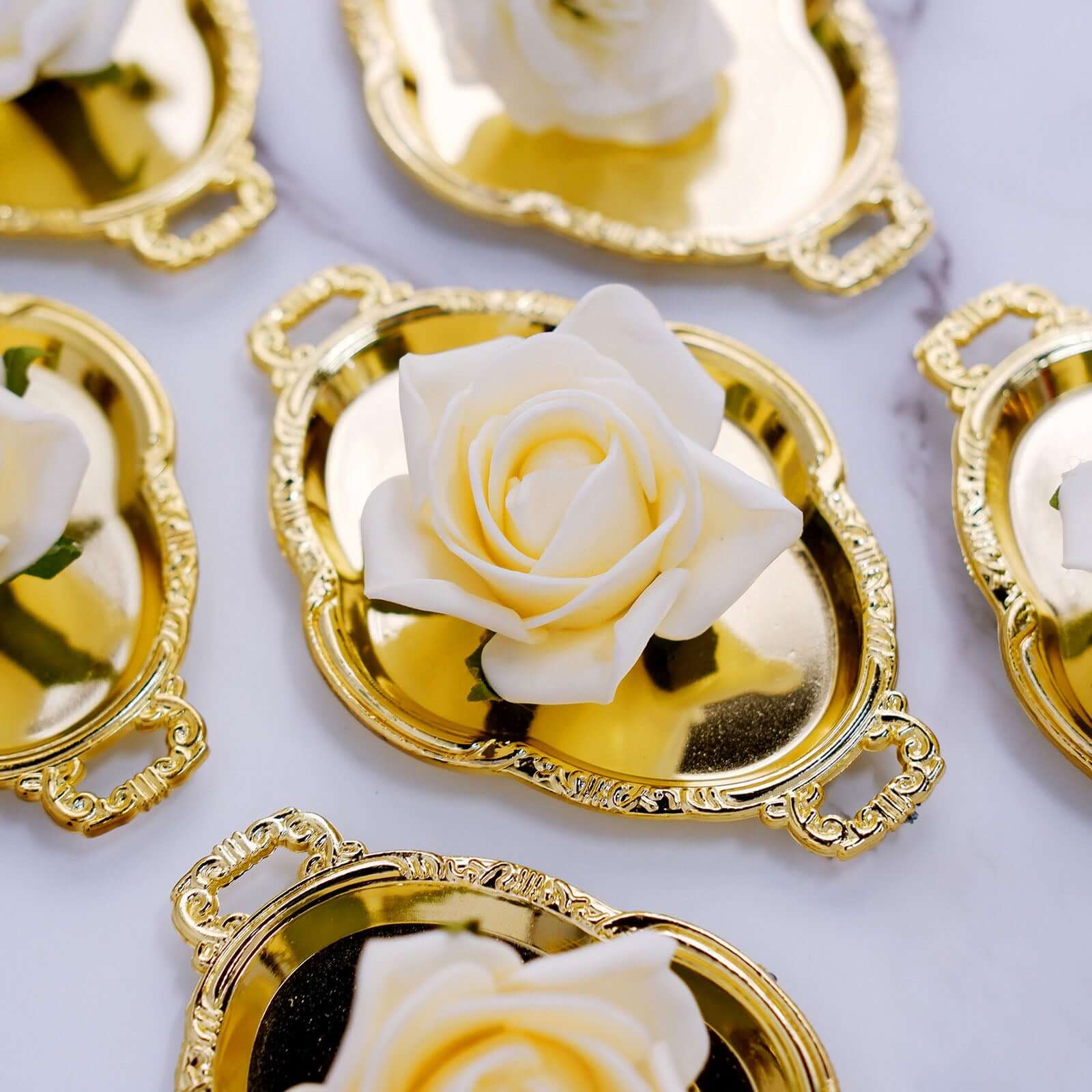 Hot Sale! 12-Pack Gold Plastic Mini Oval Display Trays for Sweets and Party Favors
