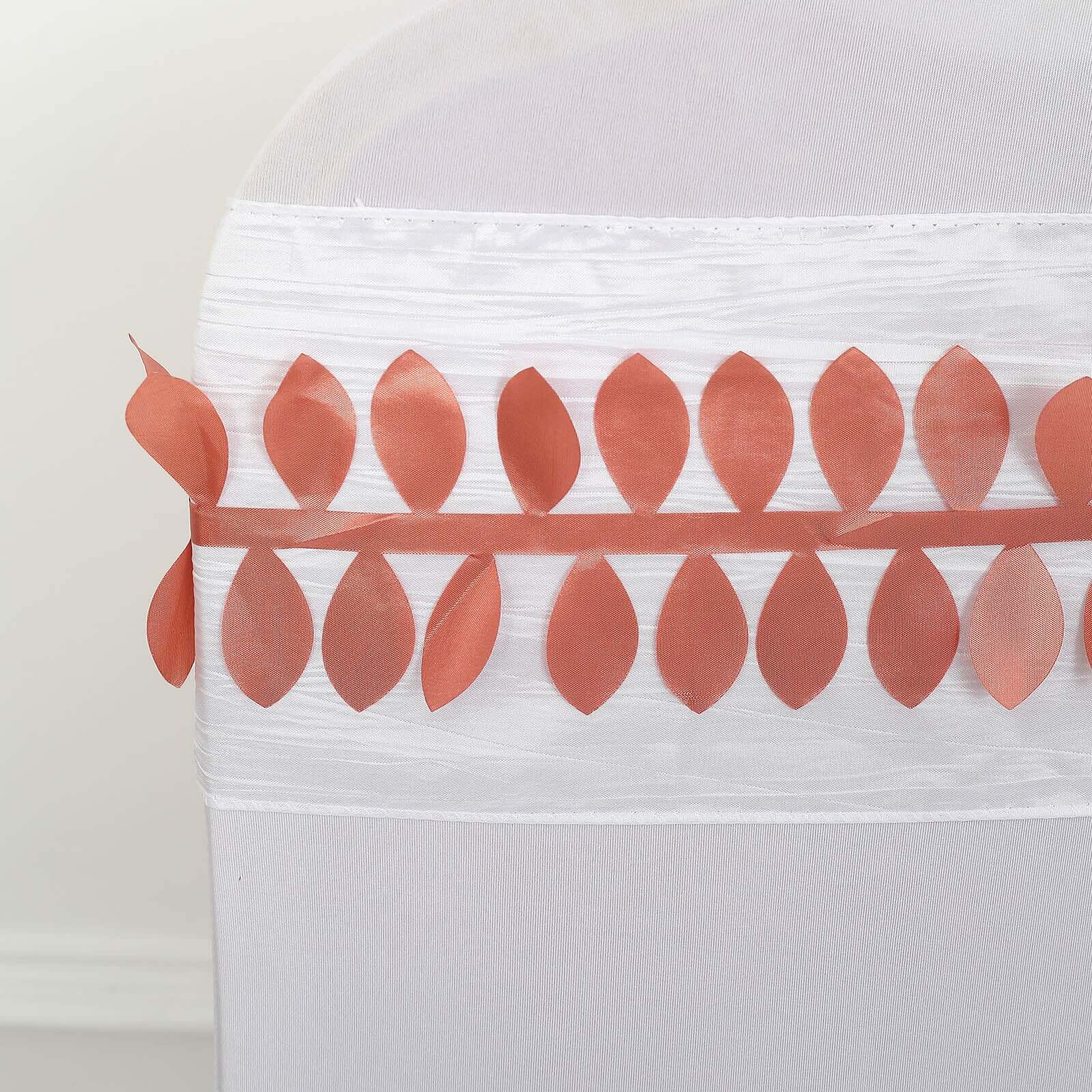 50ft Sophisticated Taffeta Ribbon Sash with 4 - Leaf Petal Design in Terracotta (Rust) - Ideal for Decor