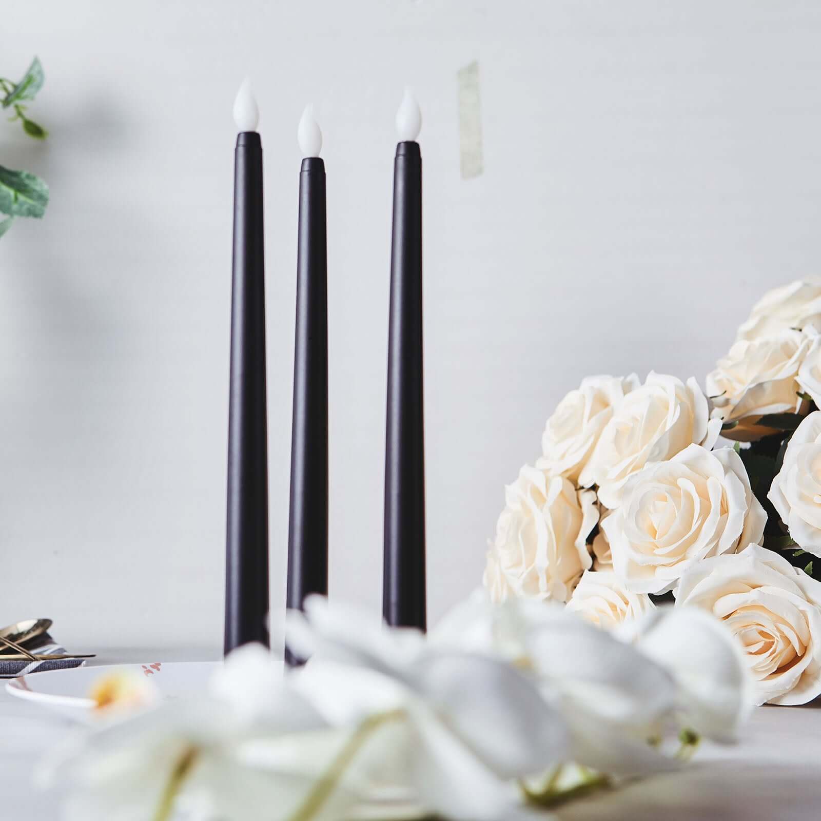3-Pack Black Flameless Taper LED Decorative Candles with Warm Flickering Light - Ideal for Various Occasions