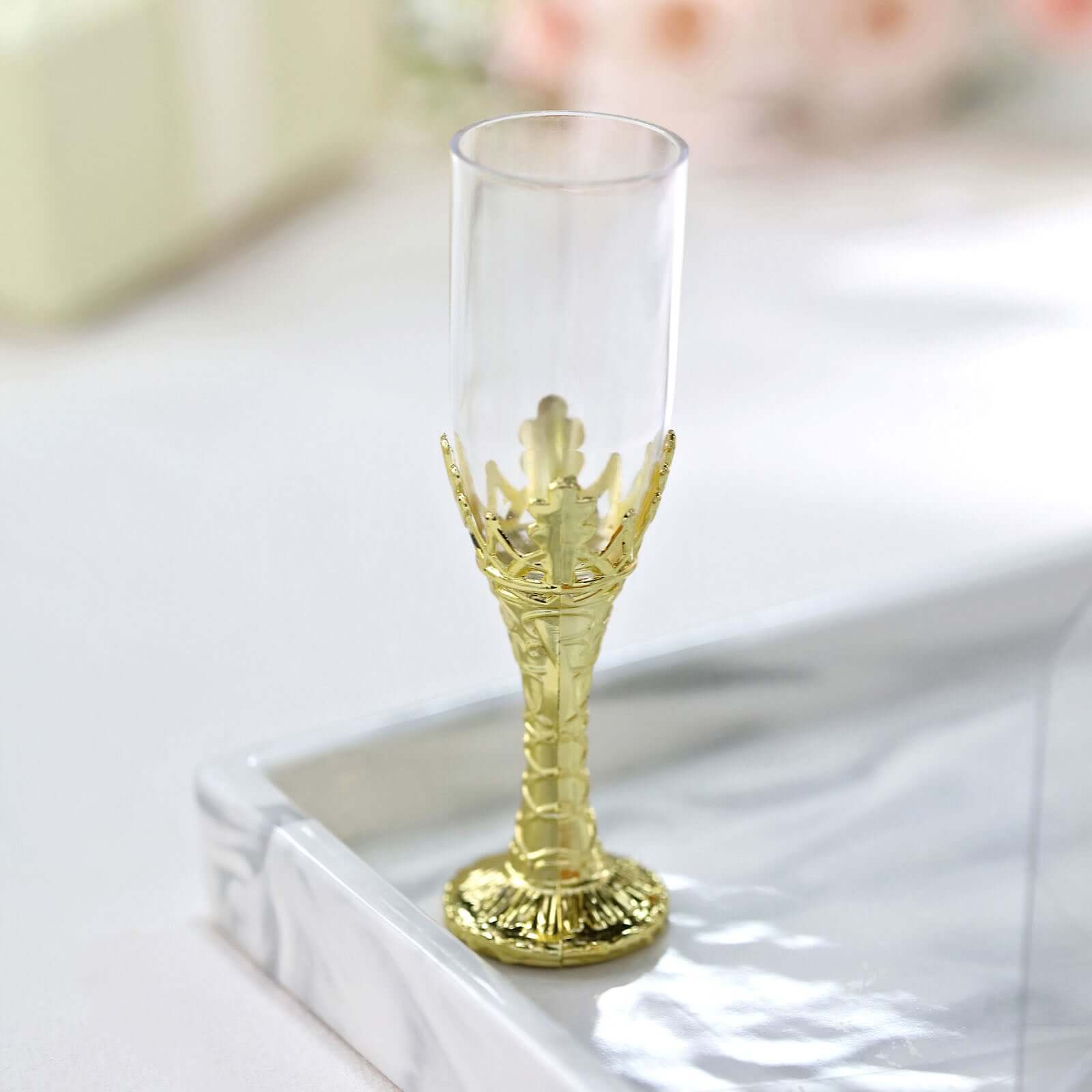 12-Pack Clear Gold Plastic Mini Champagne Bottle Style Fillable Candy Treat Favor Boxes