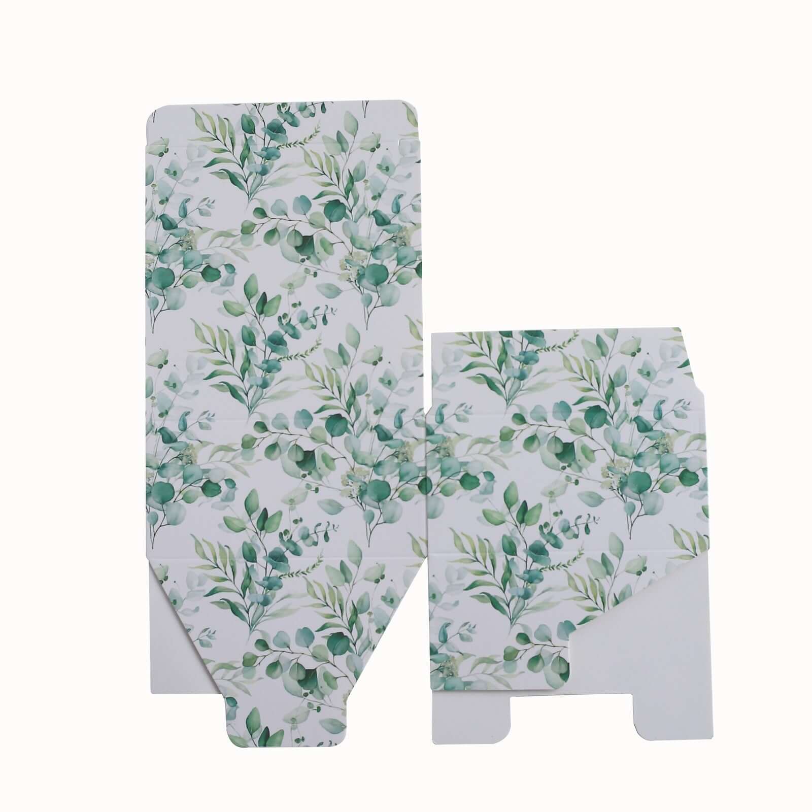 25-Pack White & Green Eucalyptus Print Cardstock Party Favor Boxes - 4x4x2, Ideal for Various Occasions