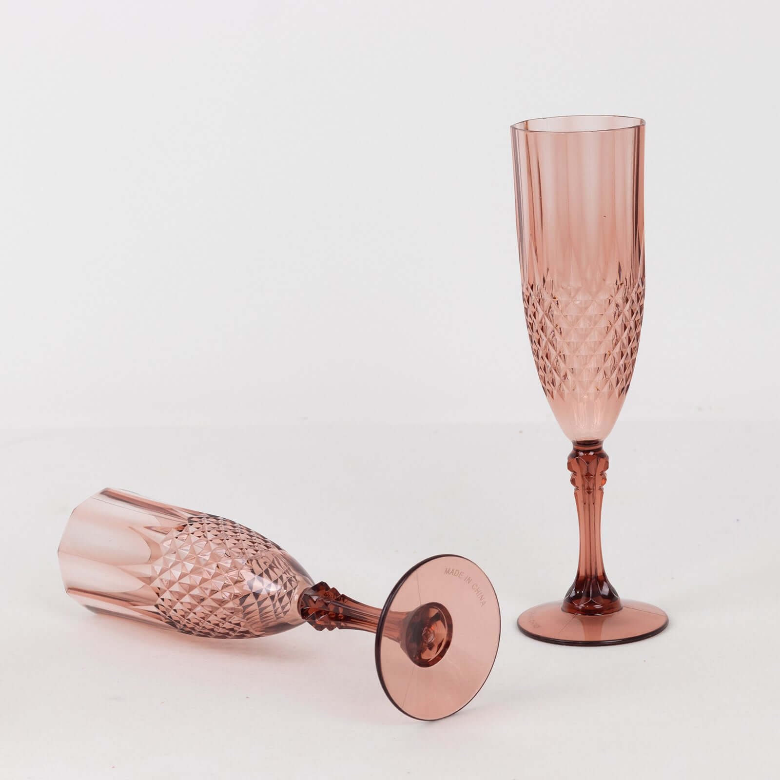 Hot Deal! 6-Pack Reusable 8oz Dusty Rose Plastic Champagne Toast Flutes with Crystal Cut Style