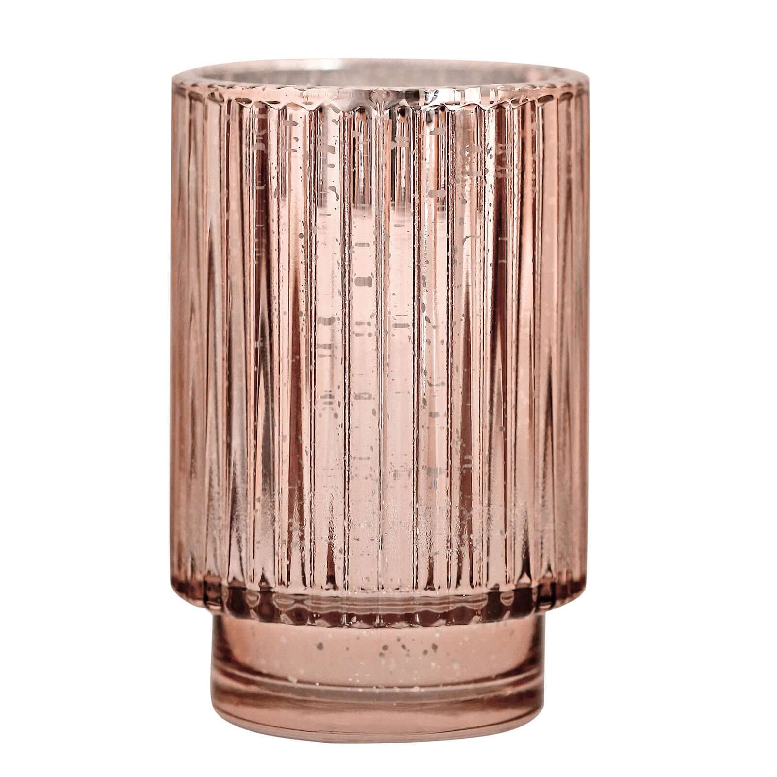 Hot Deal! 3-Pack Rose Gold Wavy Mercury Glass Hurricane Candle Holders