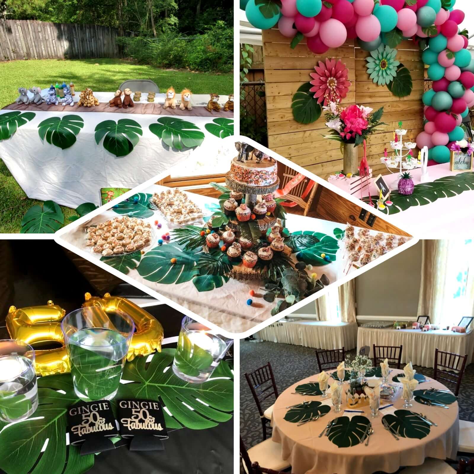 Hot Deal! 12-Pack Large Green Artificial Monstera Palm Leaves for Summer Theme Parties