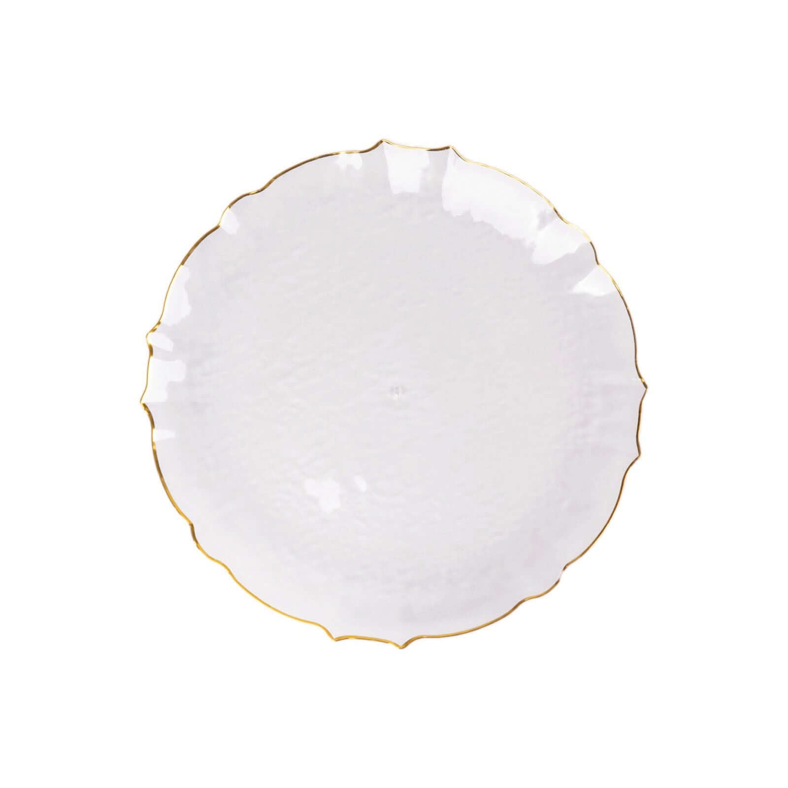 10-Pack Clear Plastic Round Dessert Plates with Gold Scalloped Sunflower Rim - Ideal for Special Events
