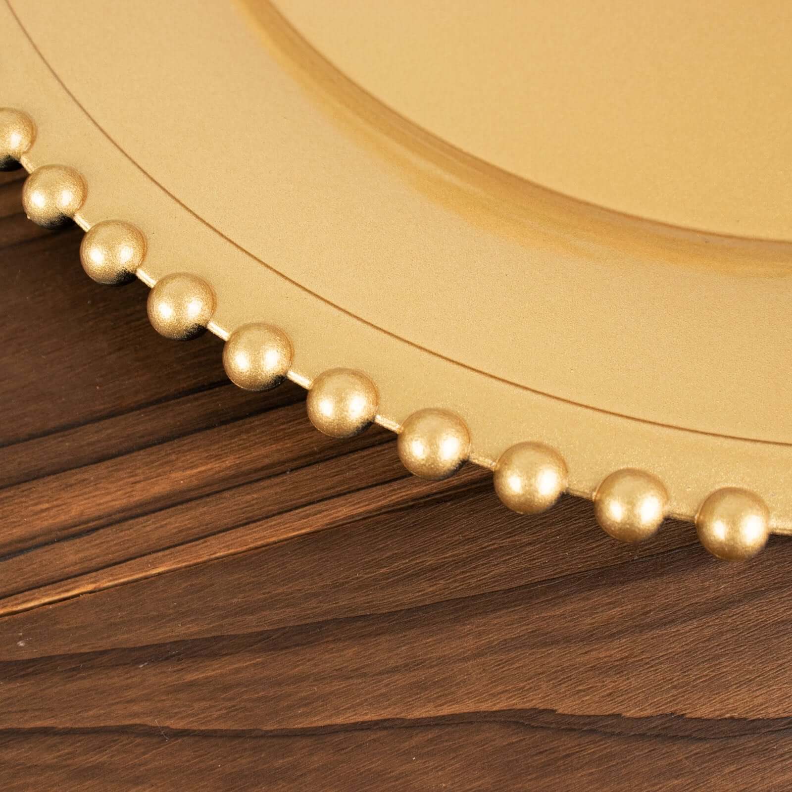 Hot Sale! 6-Pack Gold Acrylic Round Charger Plates with Beaded Rim for Decorative Dinner Parties
