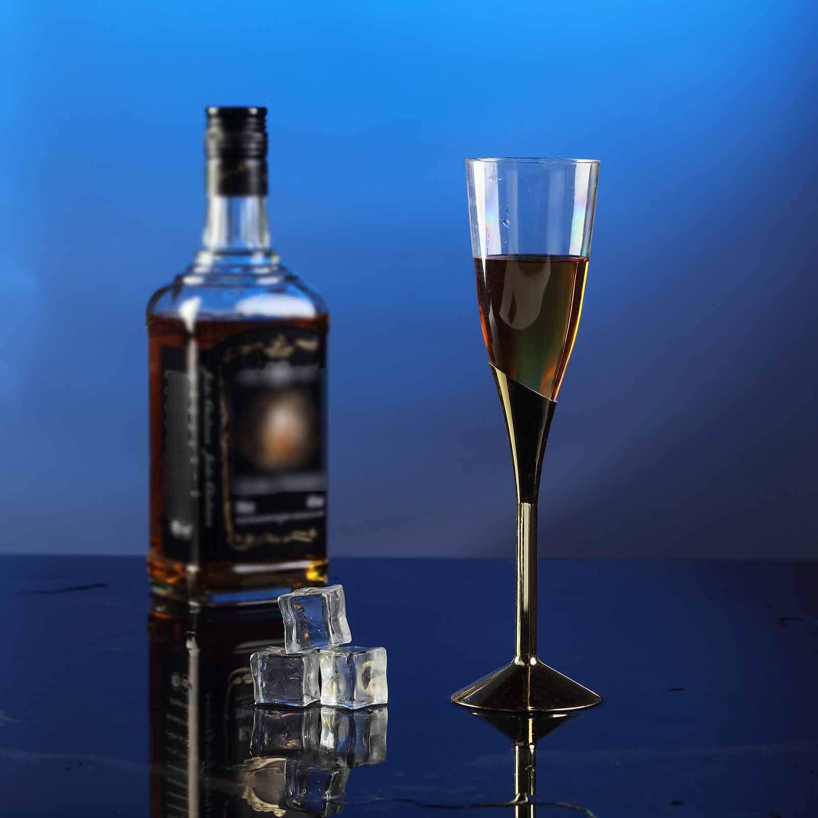 Amazing 6-Pack Disposable Plastic Champagne Flutes, 5oz Clear with Gold Base for Toasts