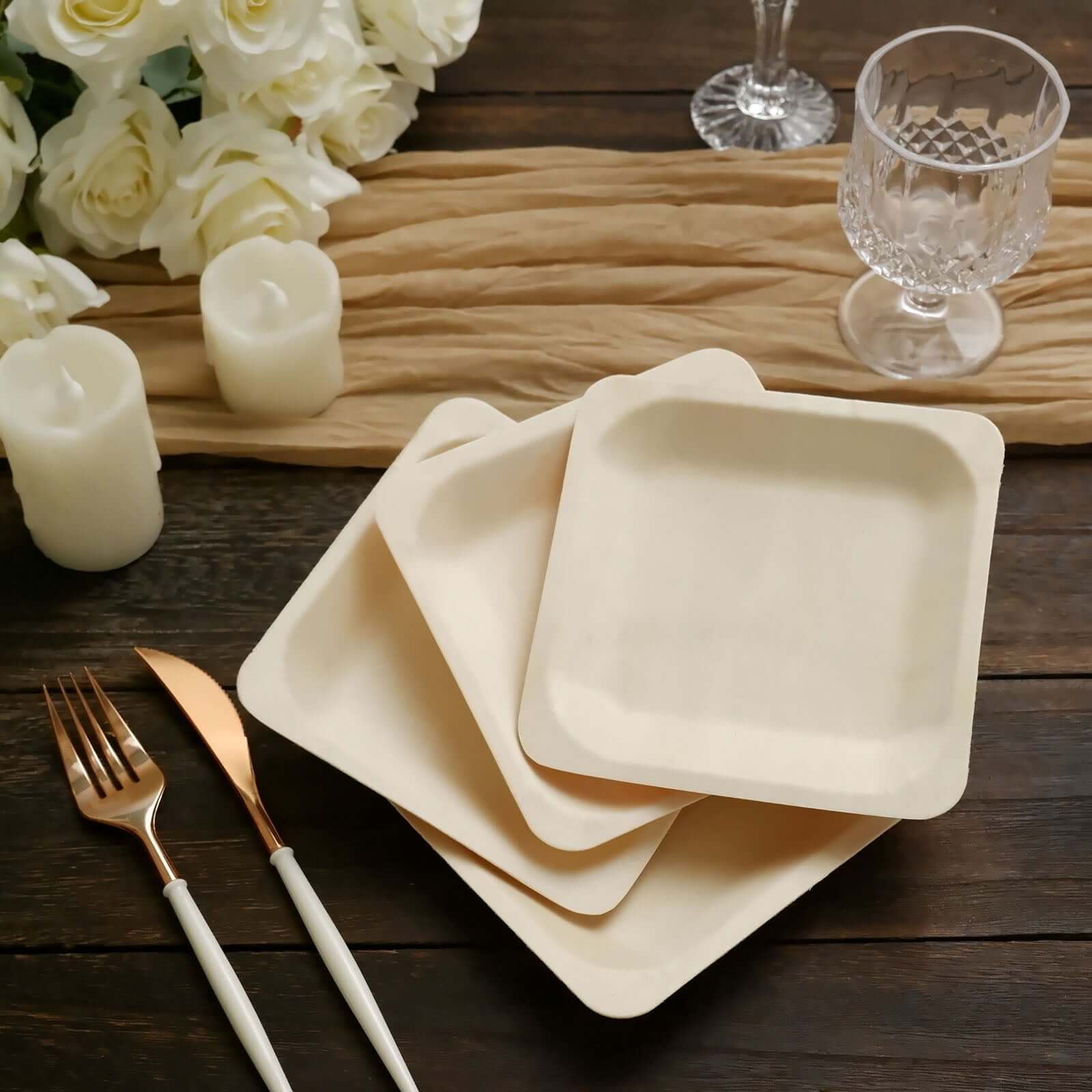 25-Piece Set of 6-Inch Square Eco-Friendly Birchwood Dessert and Appetizer Plates