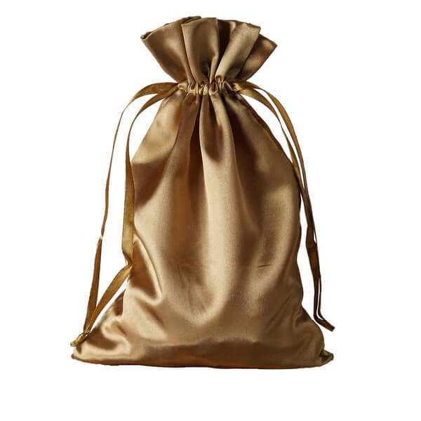 12-Piece Set of 6x9 Antique Gold Satin Drawstring Wedding Favor Gift Bags