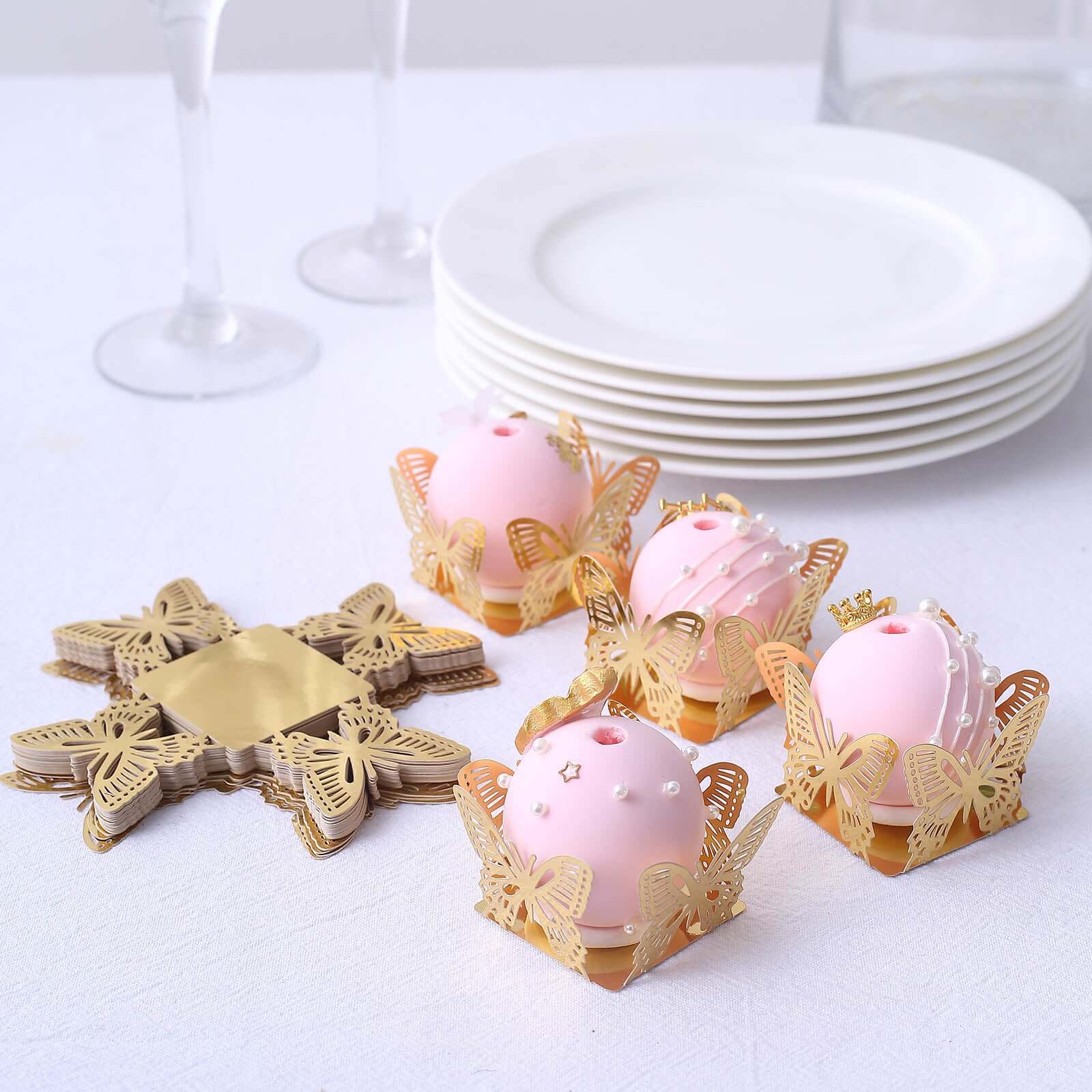 Hot Deal! 50-Pack Metallic Gold Mini Paper Truffle Cup Liners with Butterfly Square Design for Cupcakes