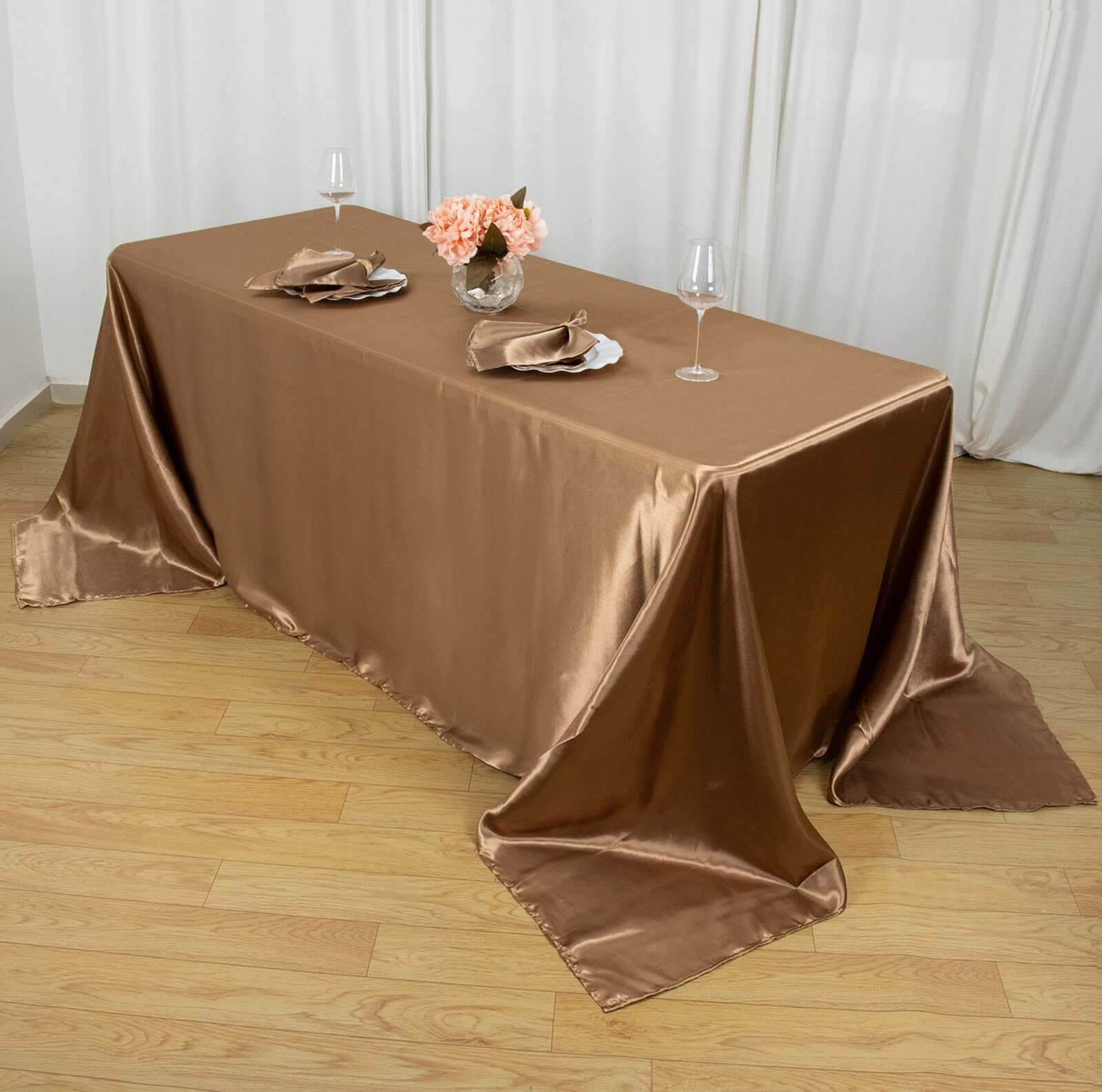 Premium Seamless Satin Taupe Tablecloth 90x132 for Weddings and Events