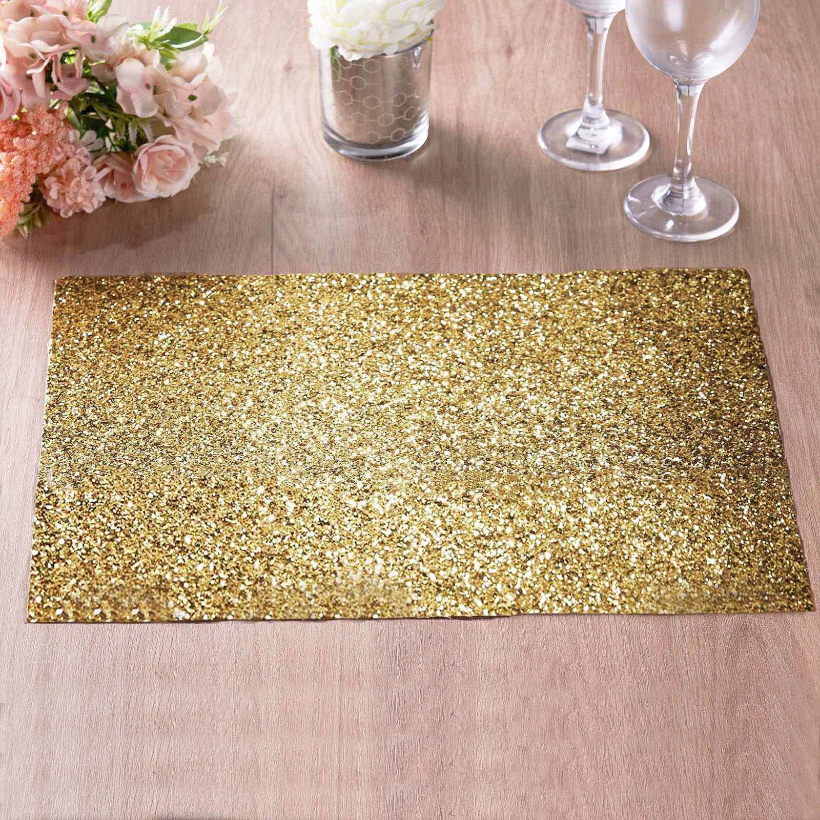 6-Pack Champagne Glitter Rectangle Placemats - Non-Slip & Heat-Resistant