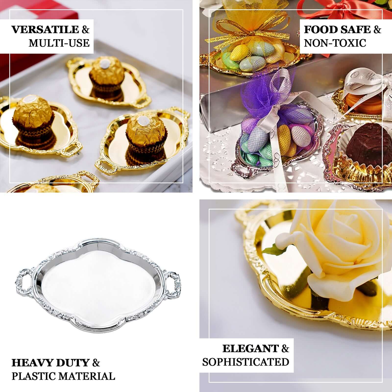 Hot Sale! 12-Pack Gold Plastic Mini Oval Display Trays for Sweets and Party Favors