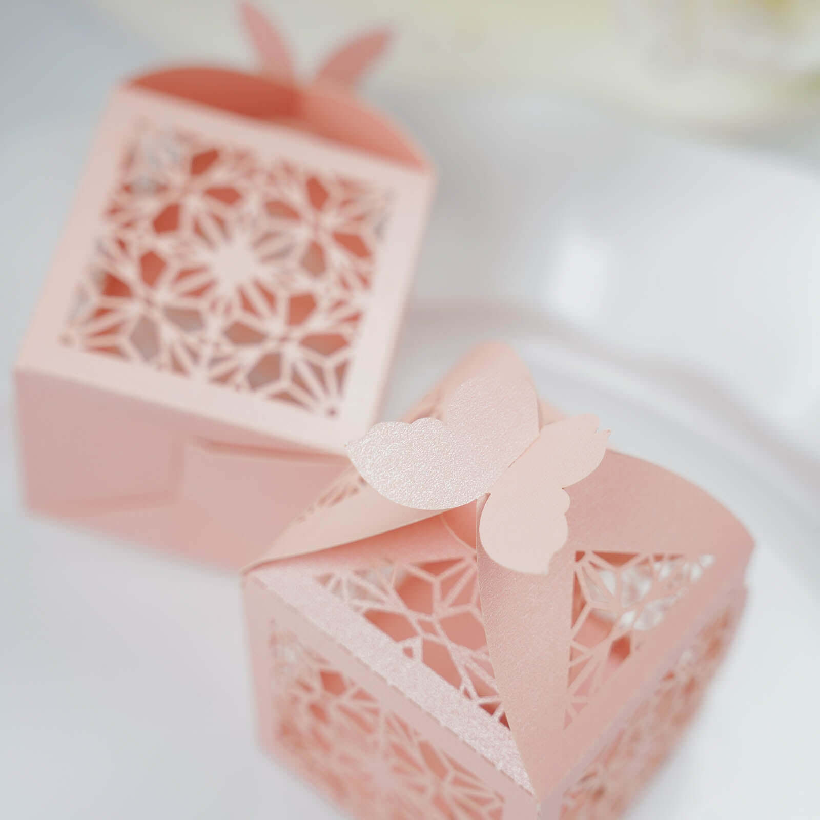 25-Piece Blush Pink Butterfly Laser-Cut Candy Gift Favor Boxes