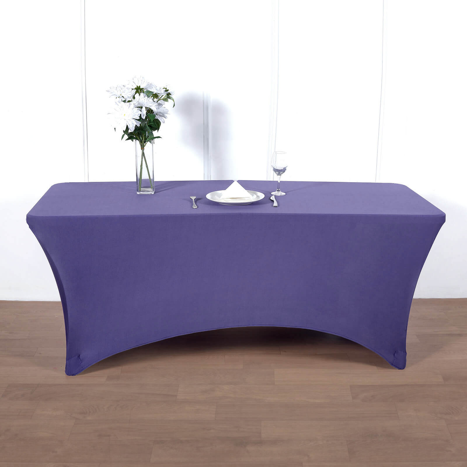 Purple Durable Stretch Spandex 96x30 Rectangle Table Cover - Ideal for Events