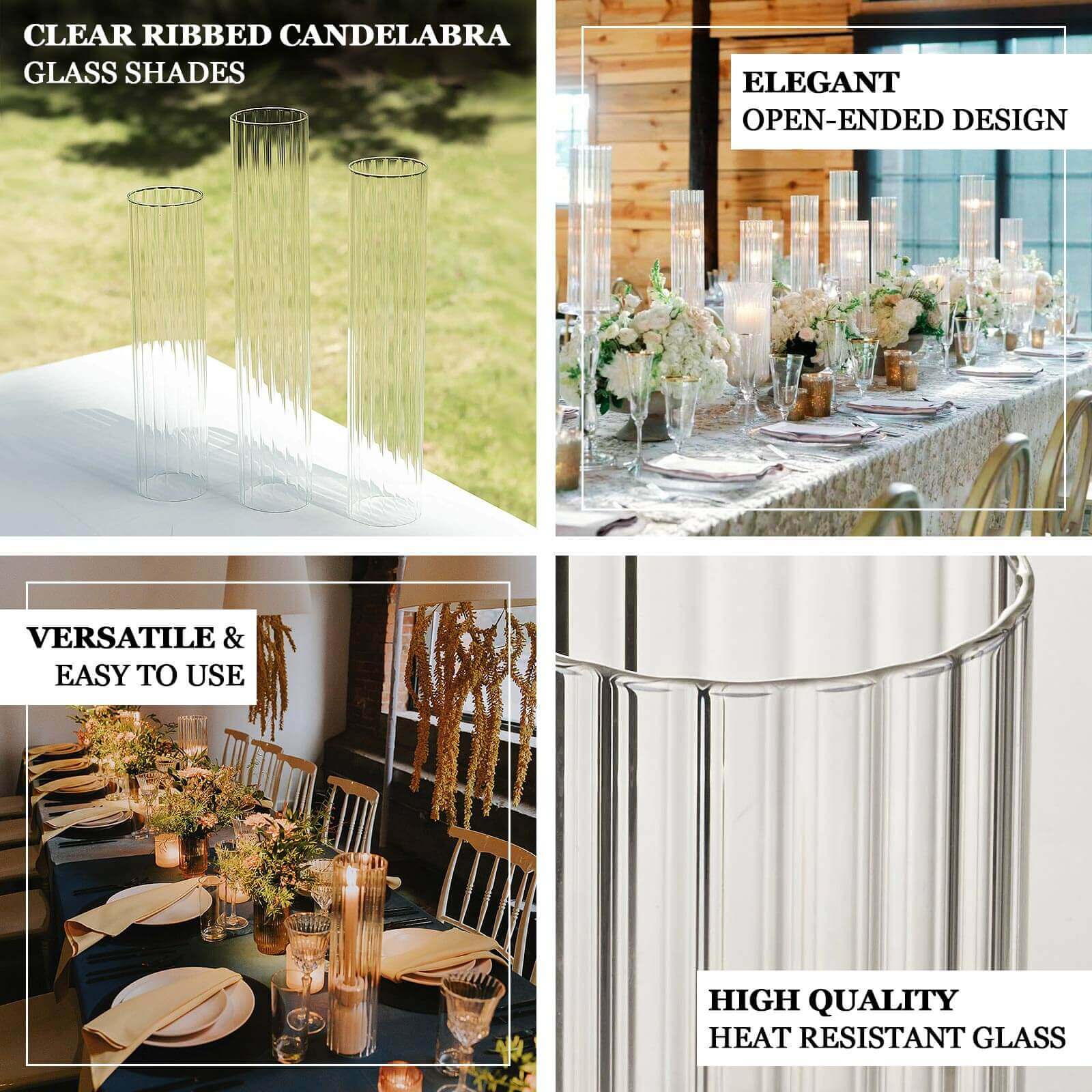 Hot Deal! 2-Pack Clear Ribbed Glass Hurricane Shades for Stylish Table Centerpiece Candelabra