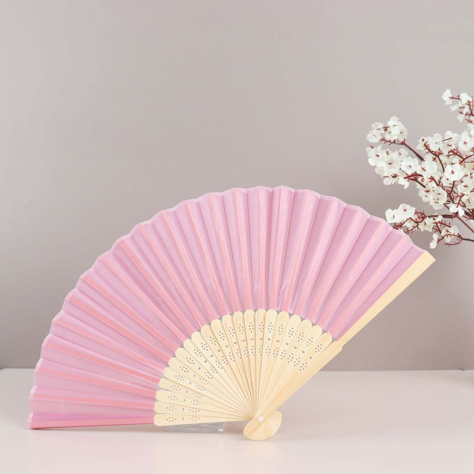 Hot Sale! 5-Pack Dusty Rose Asian Silk Folding Fans Ideal for Party Favors