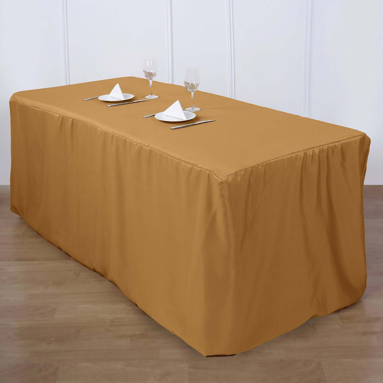 Gold Fitted Polyester 72x30 Rectangle Tablecloth - Durable for Events
