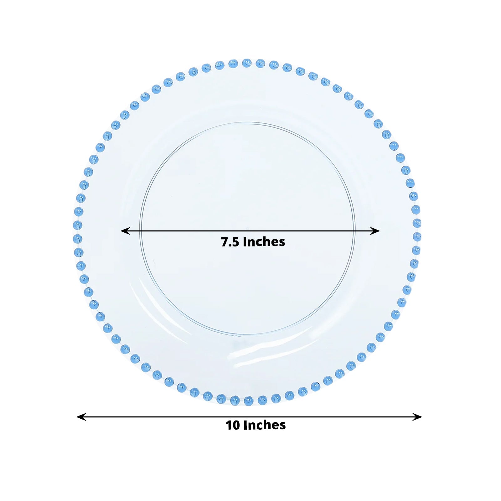 10-Piece Set of Disposable Round Plastic Dinner Plates in Transparent Dusty Blue with Beaded Edge