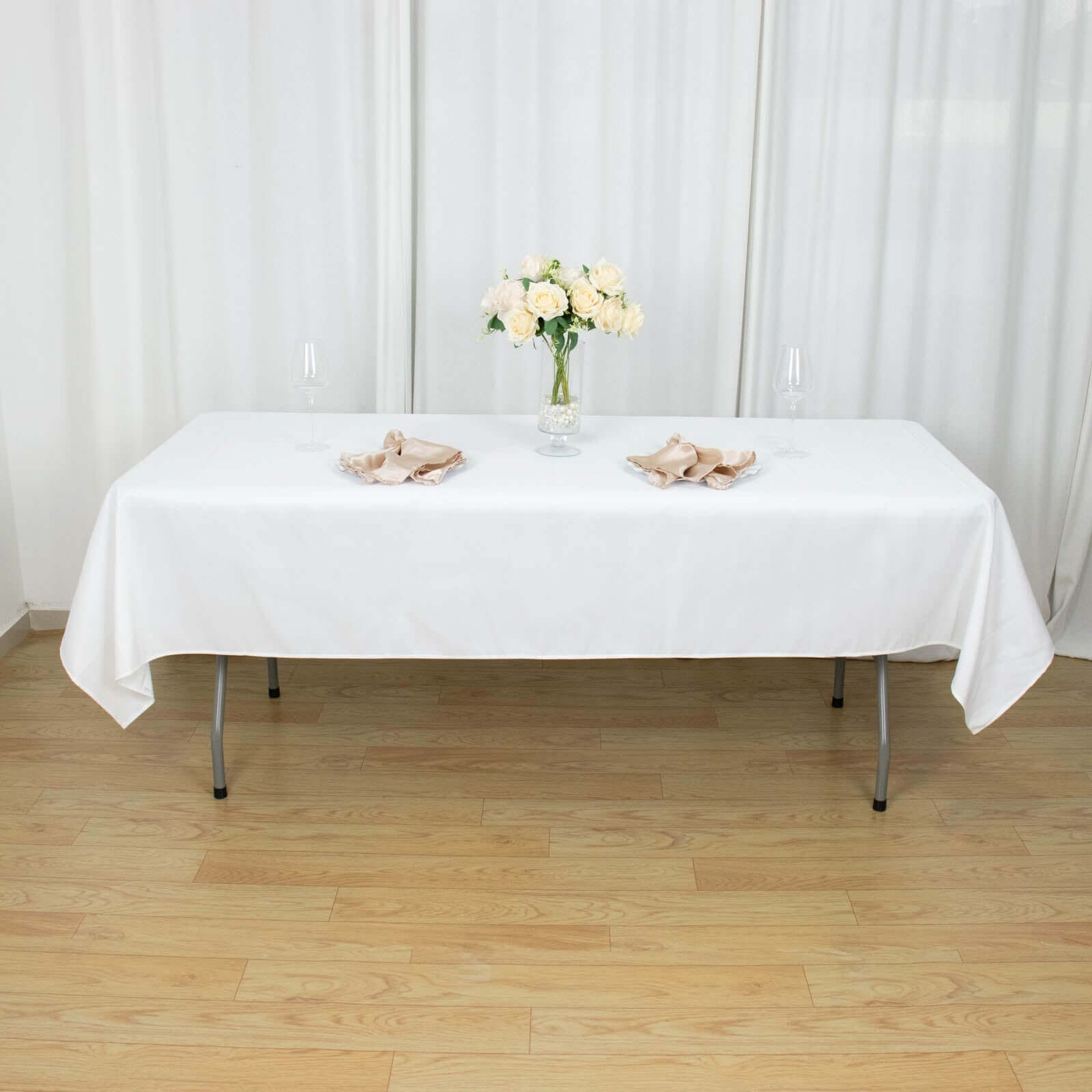 White 54x96 Premium Polyester Rectangle Tablecloth - Durable 220GSM Stain-Resistant for Weddings & Events