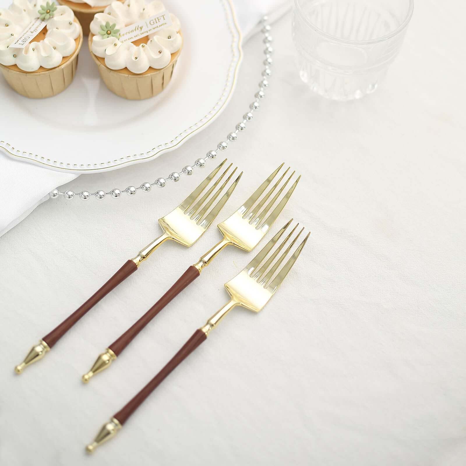 Hot Deal! 24-Pack Gold/Brown European Style Disposable Dinner Forks with Roman Column Handles