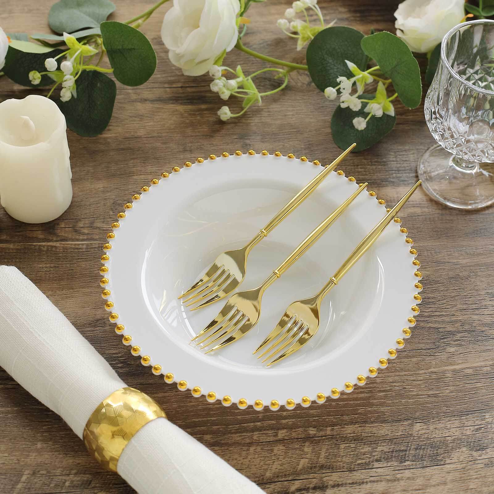 10-Pack 12oz Disposable White Plastic Salad & Soup Bowls with Gold Beaded Rim - Great Value!