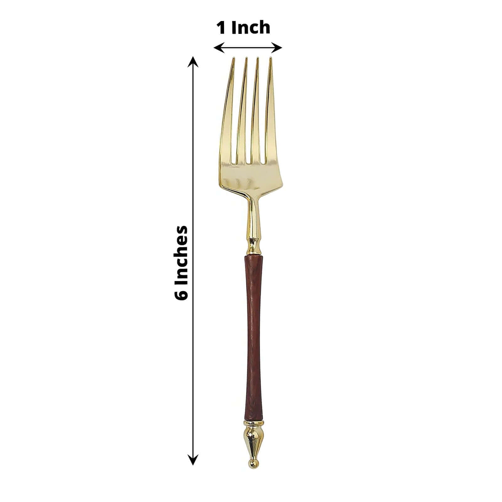 24-Pack Gold/Brown European-Style Disposable Dessert Forks with Roman Column Handles