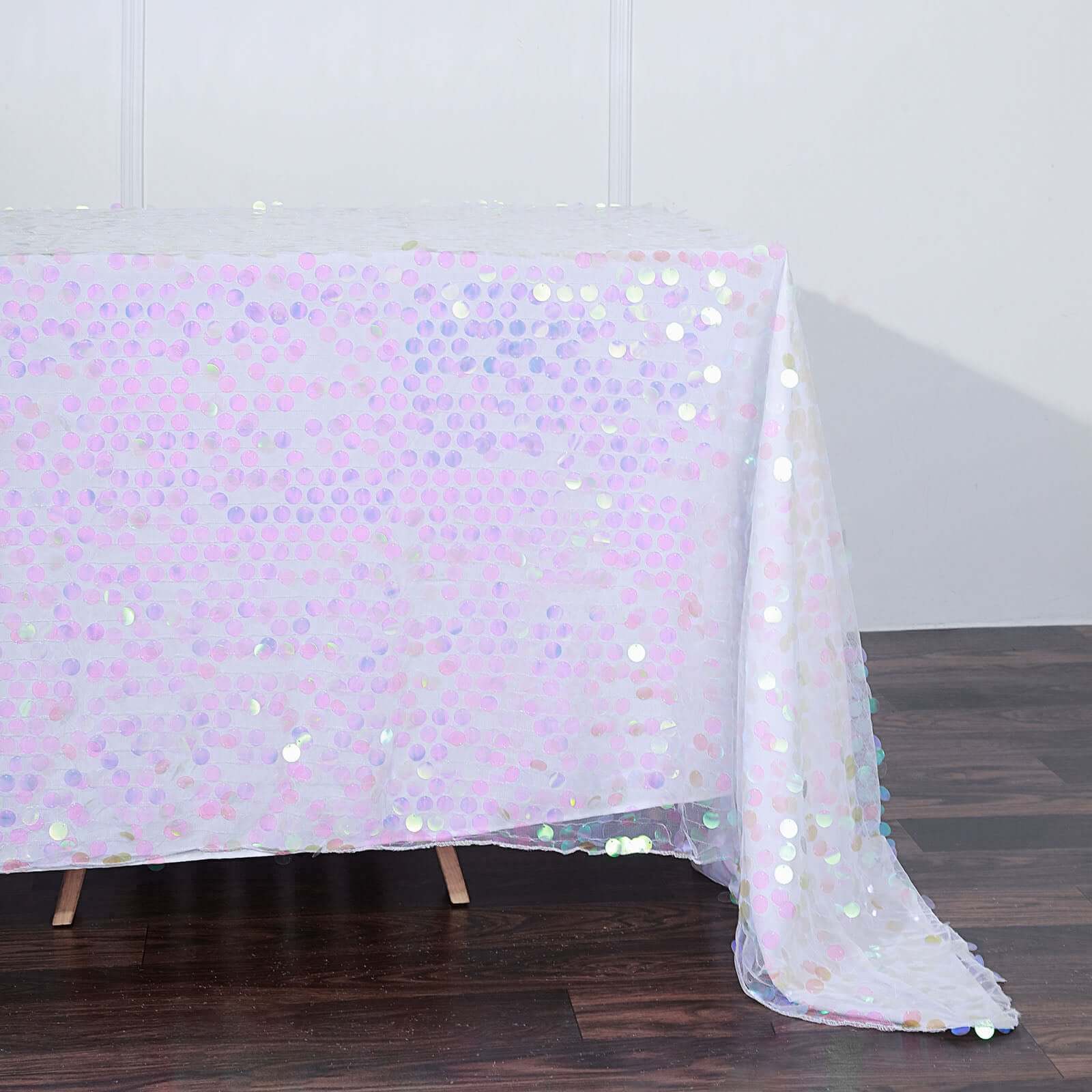 Iridescent Sequin 90x132 Rectangle Seamless Tablecloth for Big Events