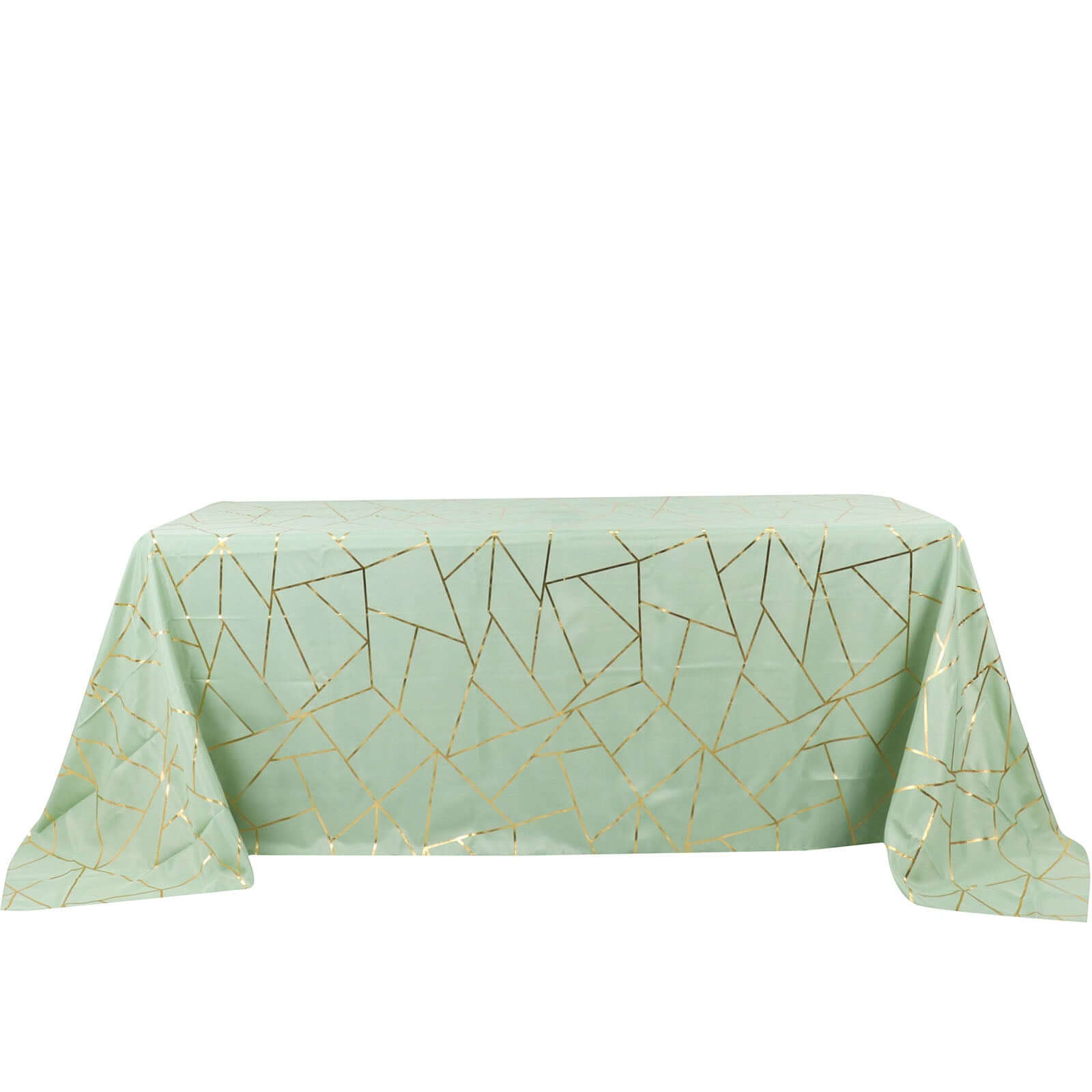 Hot! Wrinkle-Resistant Sage Green Polyester Tablecloth with Gold Foil Geometric Pattern, 90x132