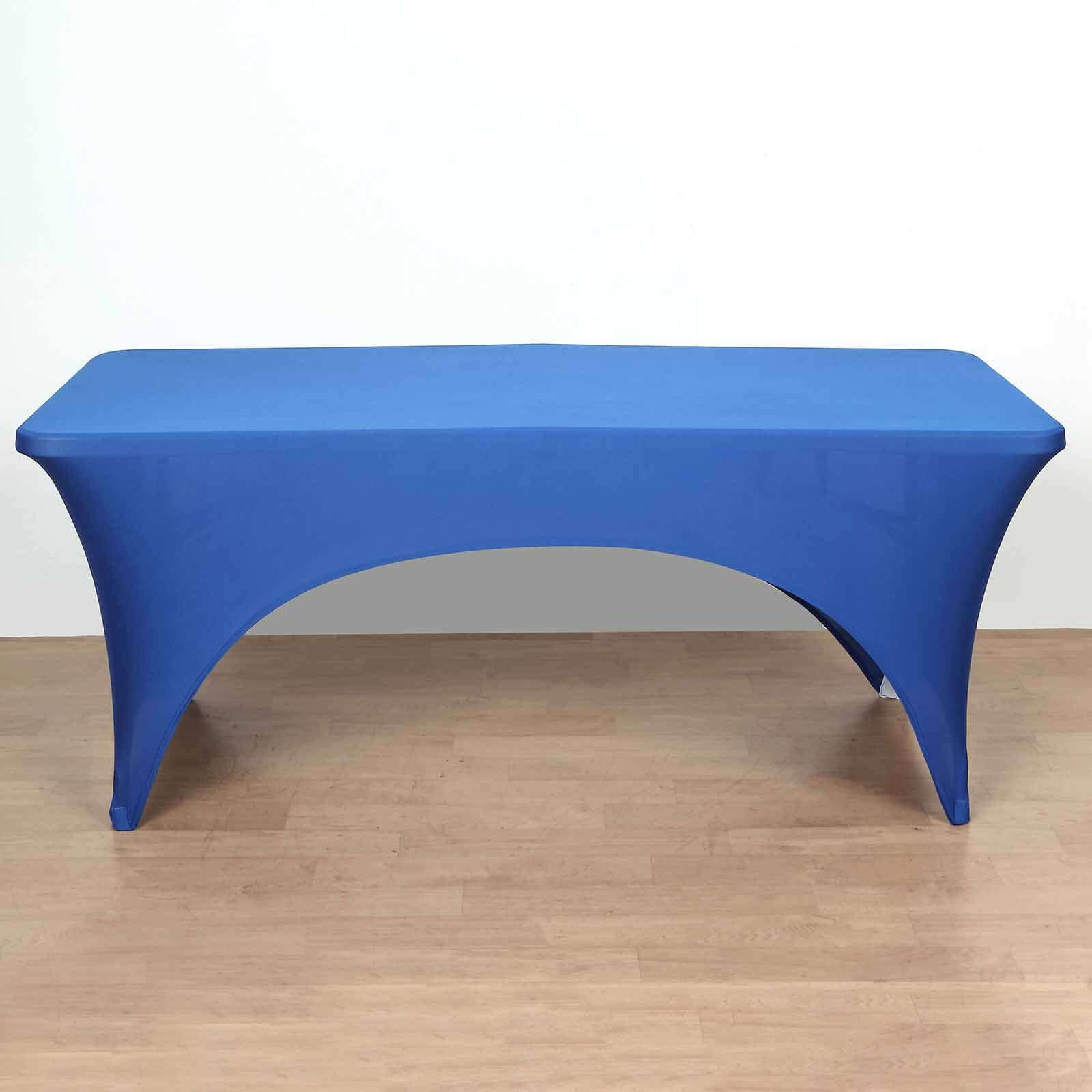 Hot Deal! Royal Blue Stretch Spandex 96x30 Rectangle Table Cover with Curved Open Back for Professional Look